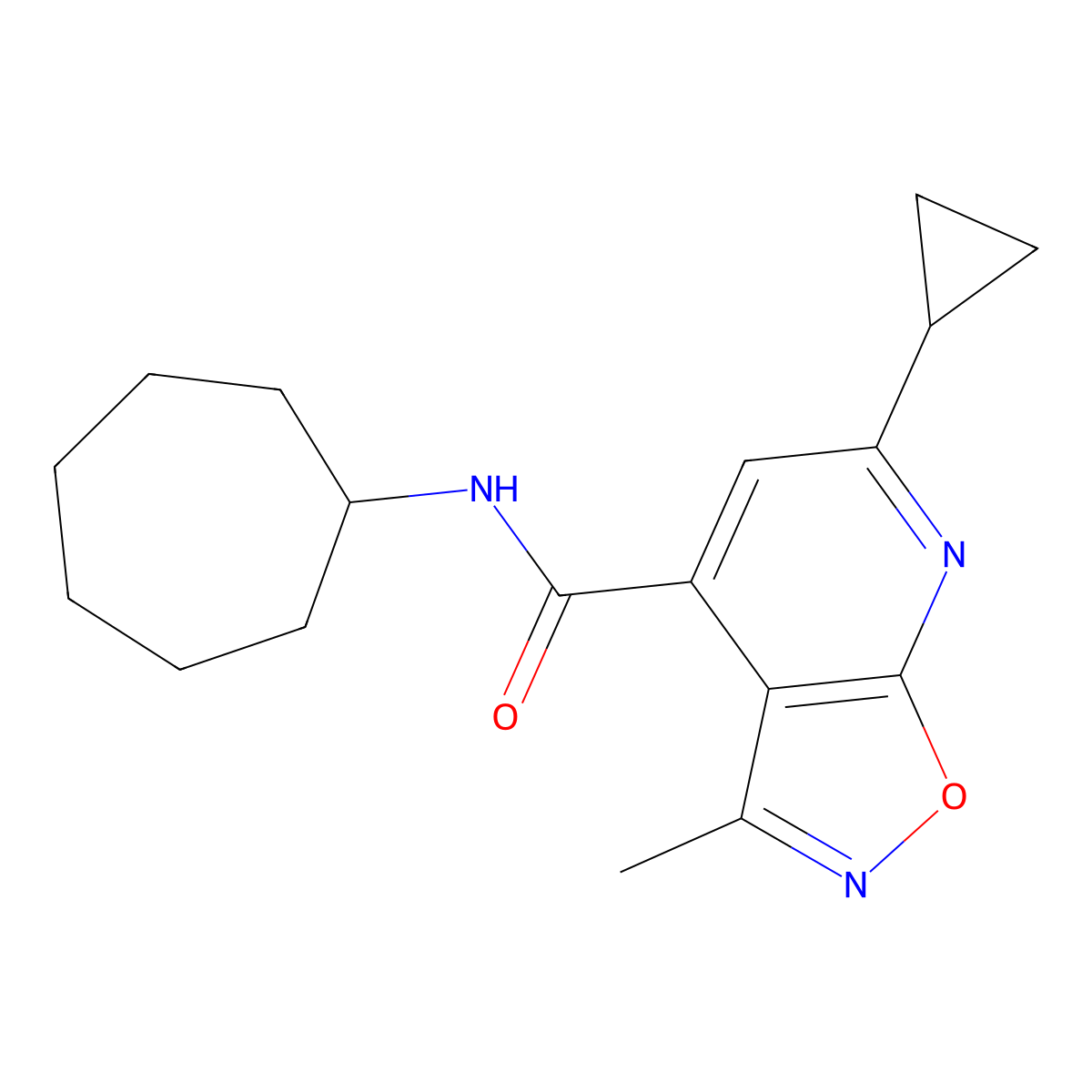 N-cycloheptyl-6-cyclopropyl-3-methylisoxazolo[5,4-b]pyridine-4-carboxamide molecular structure, CAS 1088186-07-5