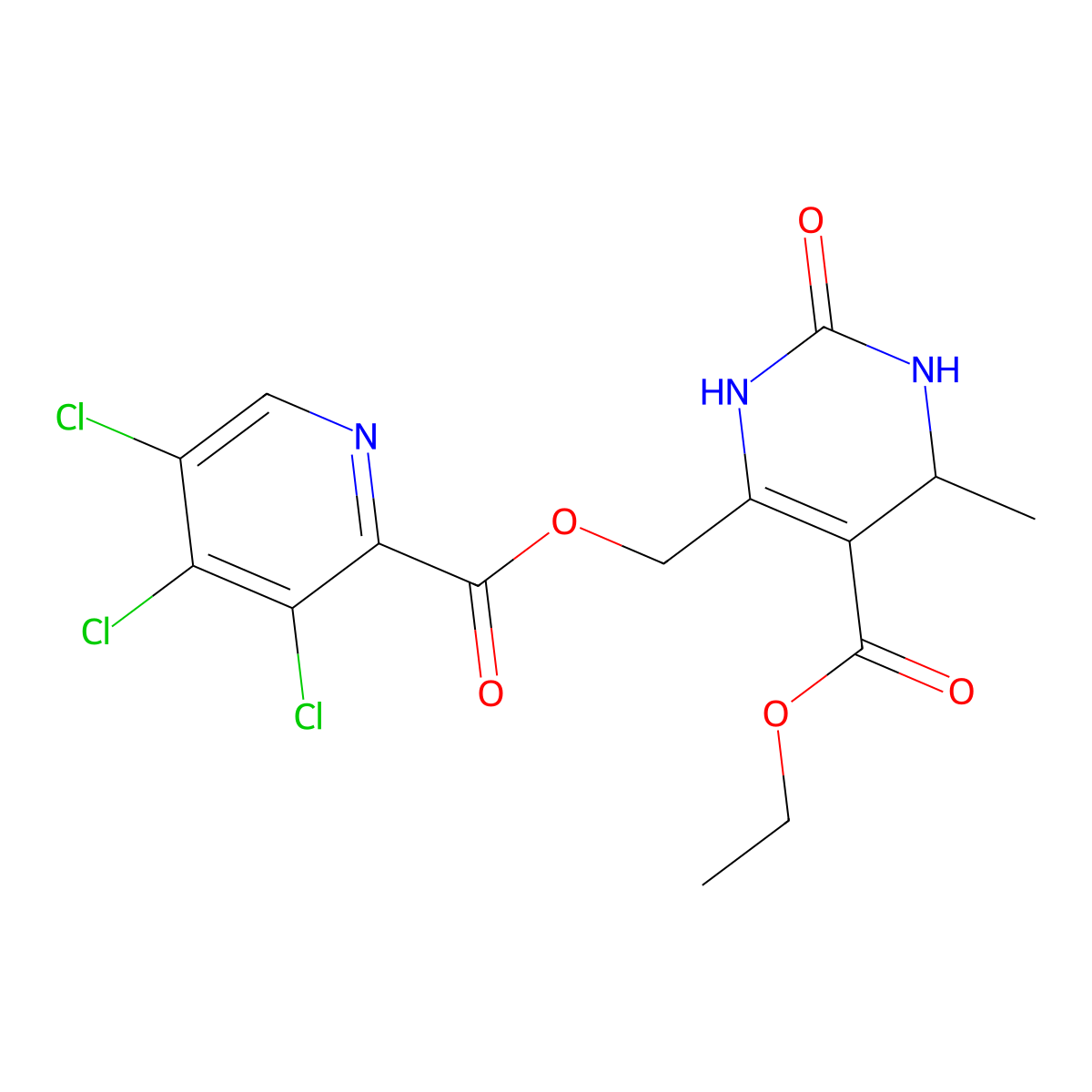 Ethyl 4-methyl-2-oxo-6-(((3,4,5-trichloropicolinoyl)oxy)methyl)-1,2,3,4-tetrahydropyrimidine-5-carboxylate molecular structure, CAS 1088208-59-6