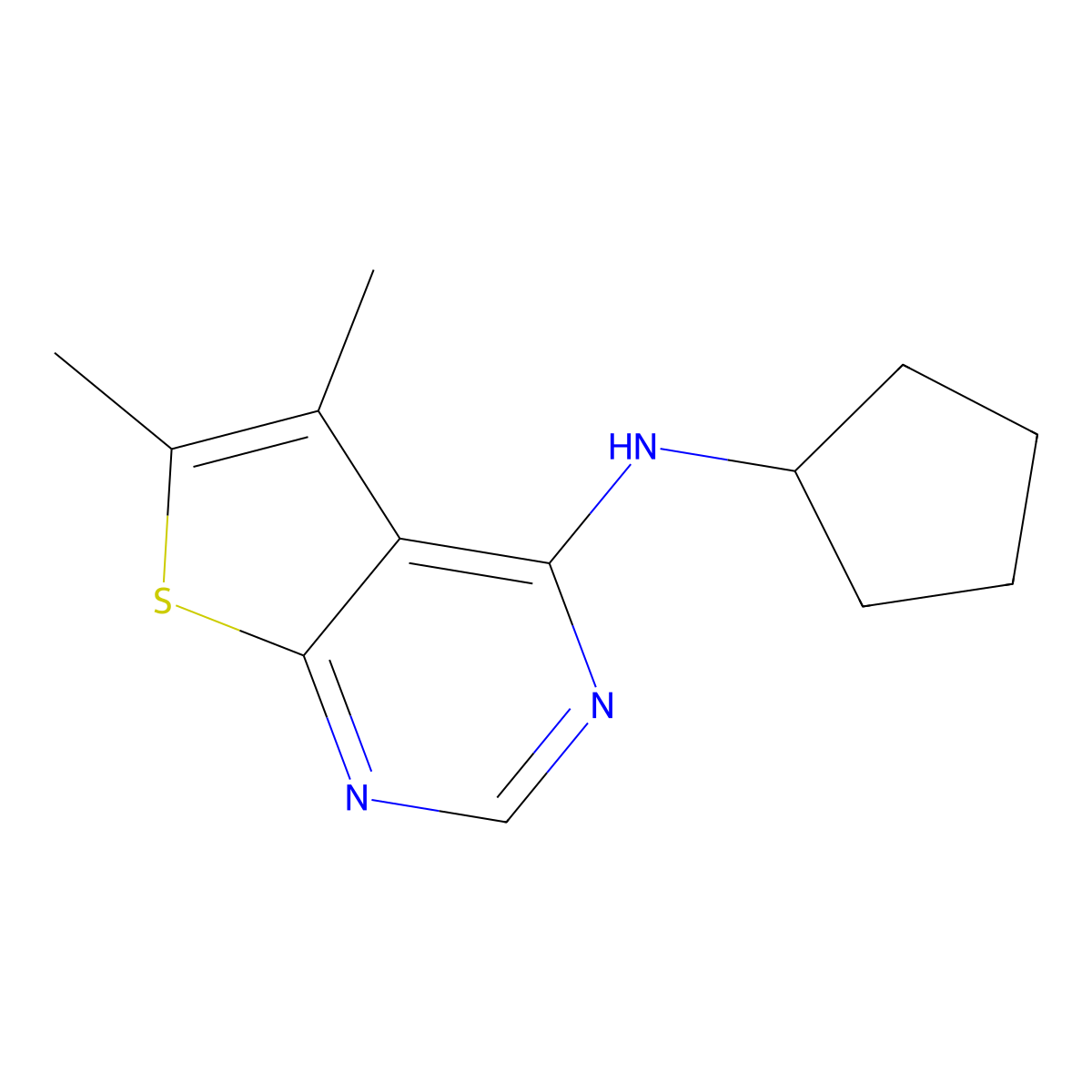 N-cyclopentyl-5,6-dimethylthieno[2,3-d]pyrimidin-4-amine molecular structure, CAS 108831-70-5