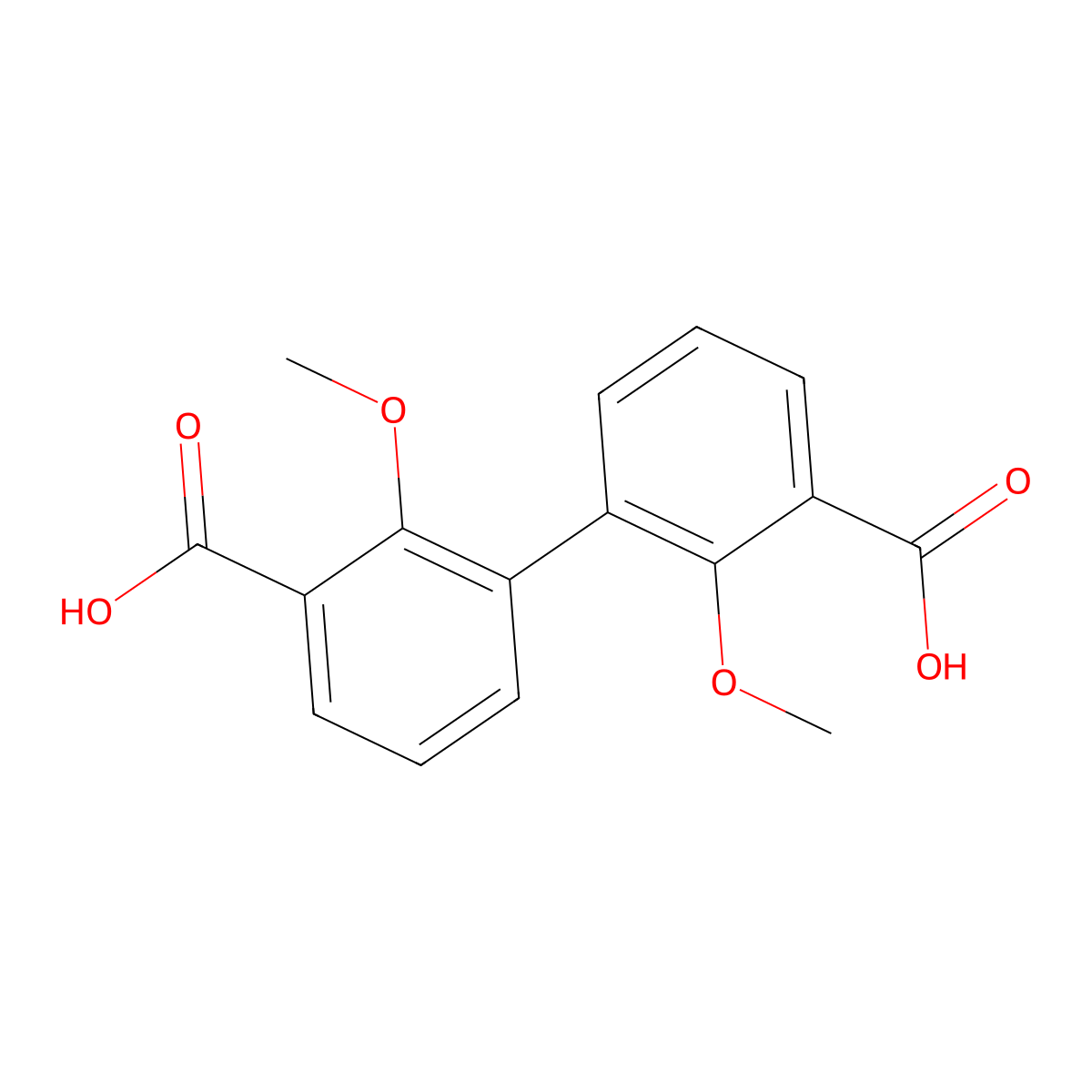 2,2-Dimethoxy-[1,1'-biphenyl]-3,3'-dicarboxylic acid molecular structure, CAS 108838-50-2