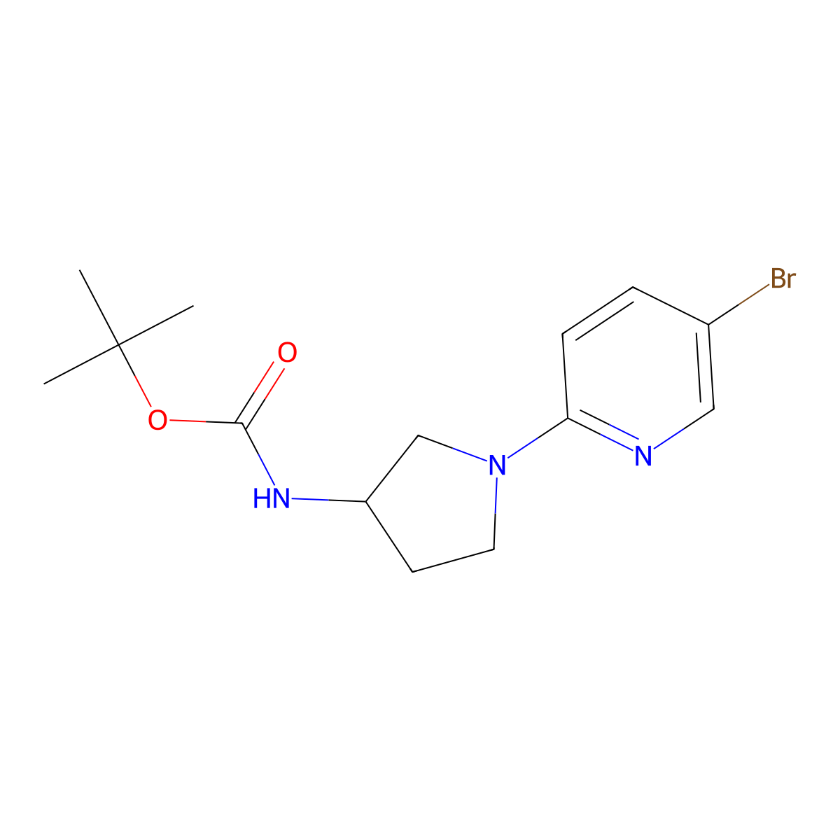 tert-Butyl (1-(5-bromopyridin-2-yl)pyrrolidin-3-yl)carbamate molecular structure, CAS 1088410-93-8