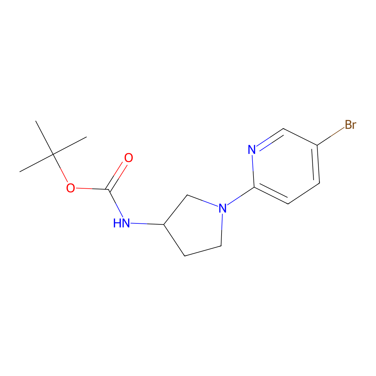 tert-Butyl (1-(5-bromopyridin-2-yl)pyrrolidin-3-yl)carbamate molecular structure, CAS 1088410-93-8