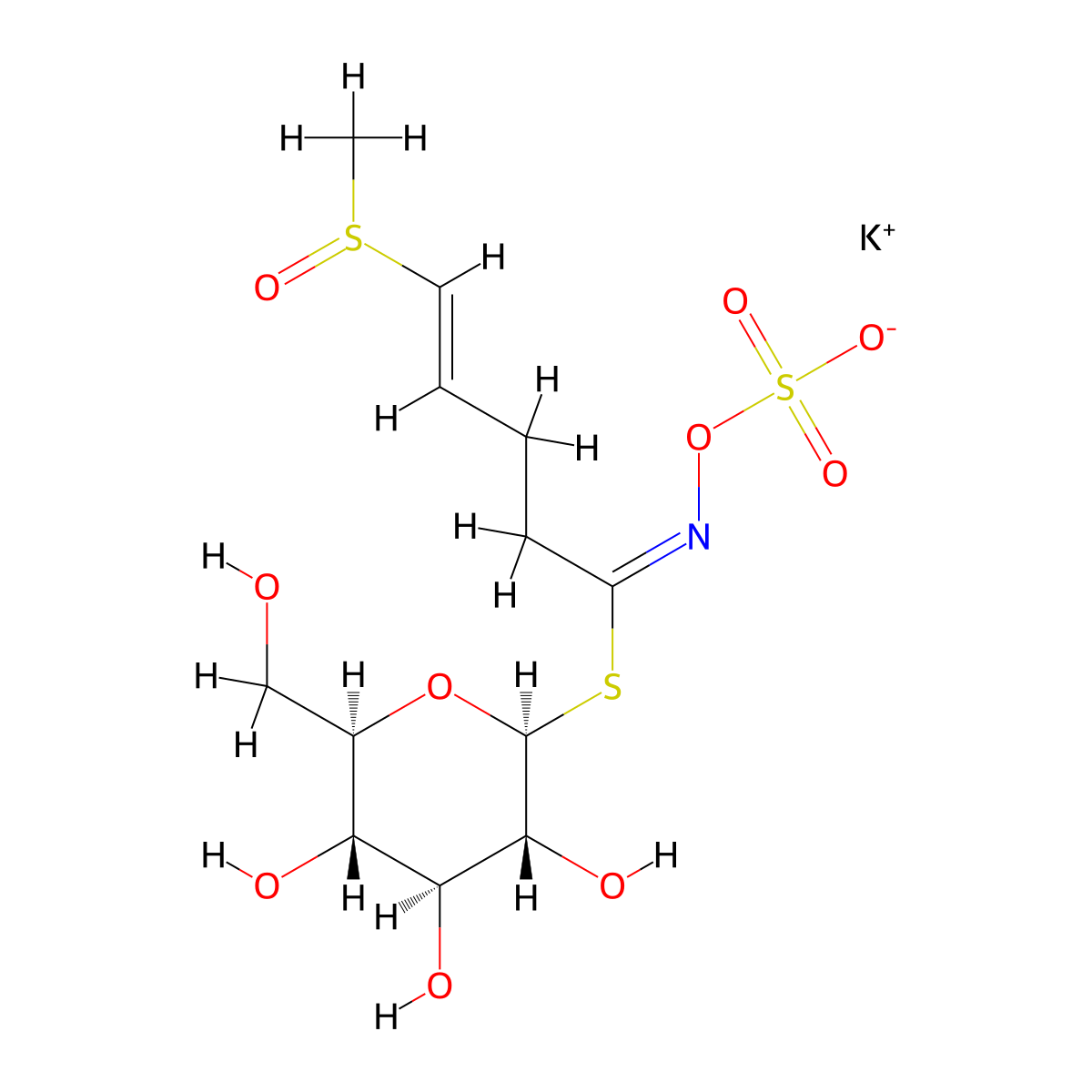 Potassium(2R,3S,4S,5R,6S)-2-(hydroxymethyl)-6-{[(1E,4Z)-5-methanesulfinyl-1-[(sulfooxy)imino]pent-4-en-1-yl]sulfanyl}oxane-3,4,5-triol molecular structure, CAS 108844-81-1
