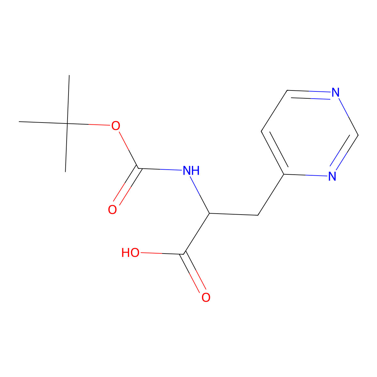 2-((tert-Butoxycarbonyl)amino)-3-(pyrimidin-4-yl)propanoic acid molecular structure, CAS 108868-86-6