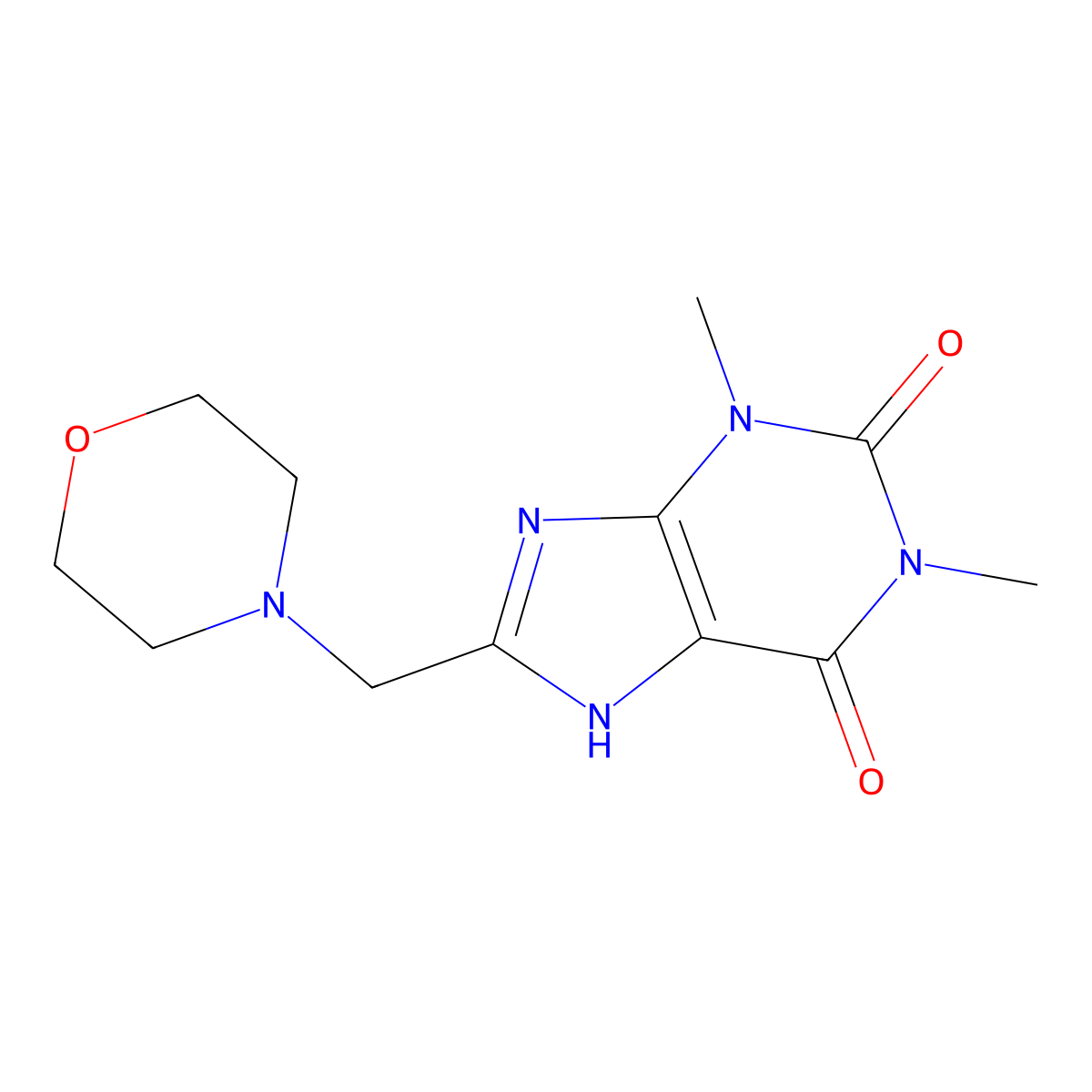 1,3-dimethyl-8-(morpholin-4-ylmethyl)-7H-purine-2,6-dione molecular structure, CAS 108871-83-6