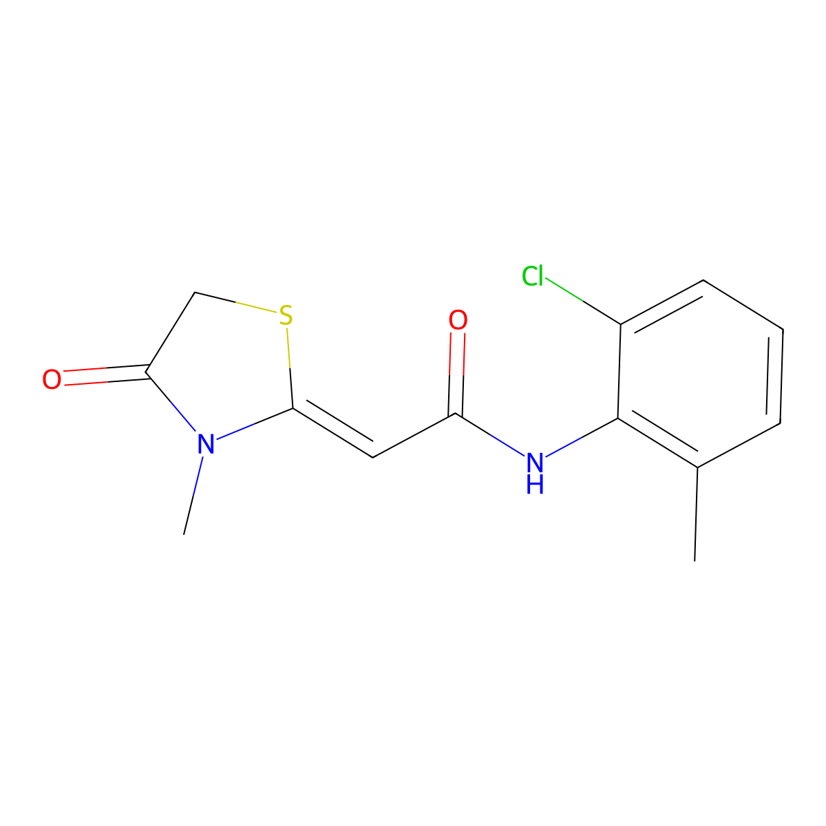 (2E)-N-(2-chloro-6-methylphenyl)-2-(3-methyl-4-oxo-1,3-thiazolidin-2-ylidene)acetamide molecular structure, CAS 1089085-40-4