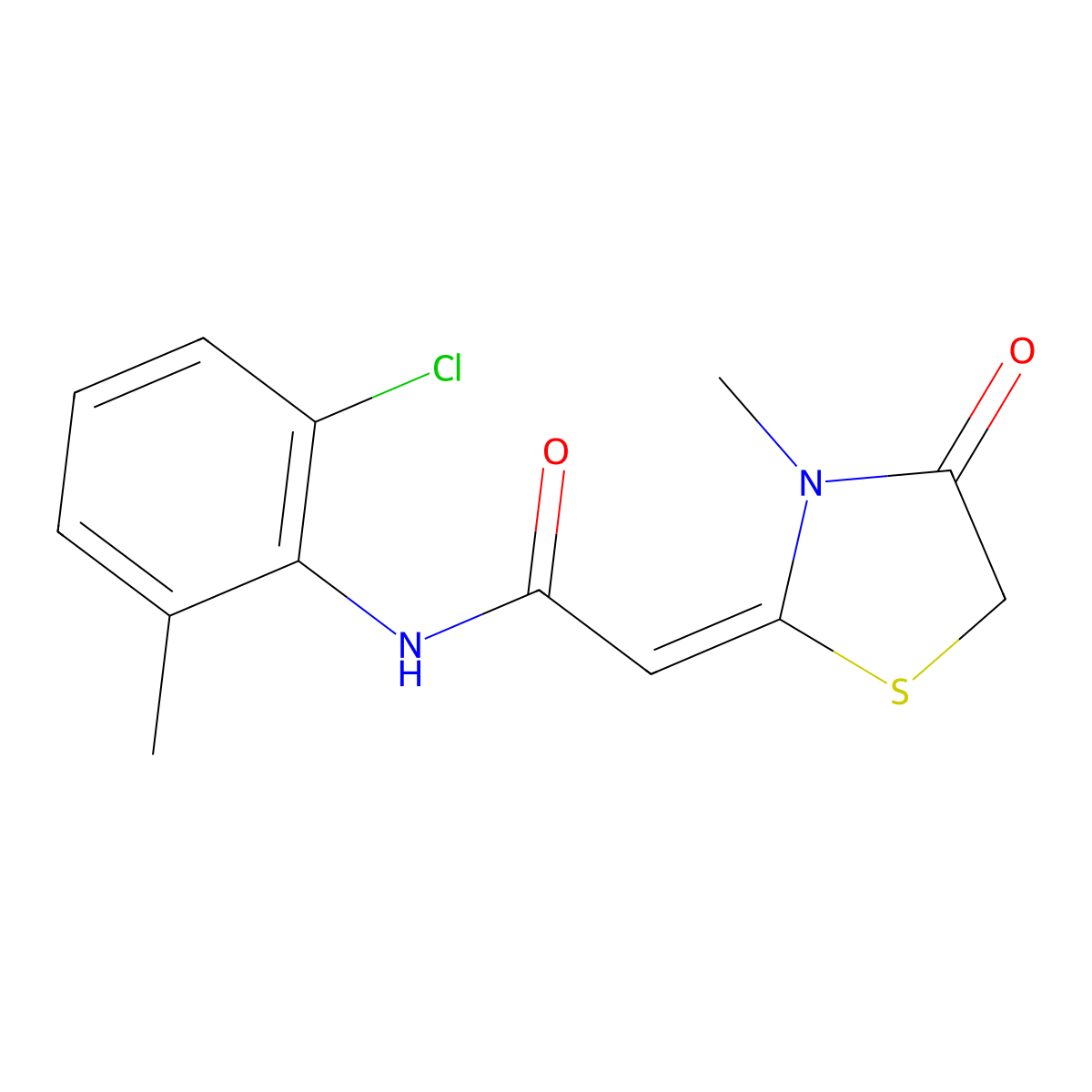(2E)-N-(2-chloro-6-methylphenyl)-2-(3-methyl-4-oxo-1,3-thiazolidin-2-ylidene)acetamide molecular structure, CAS 1089085-40-4