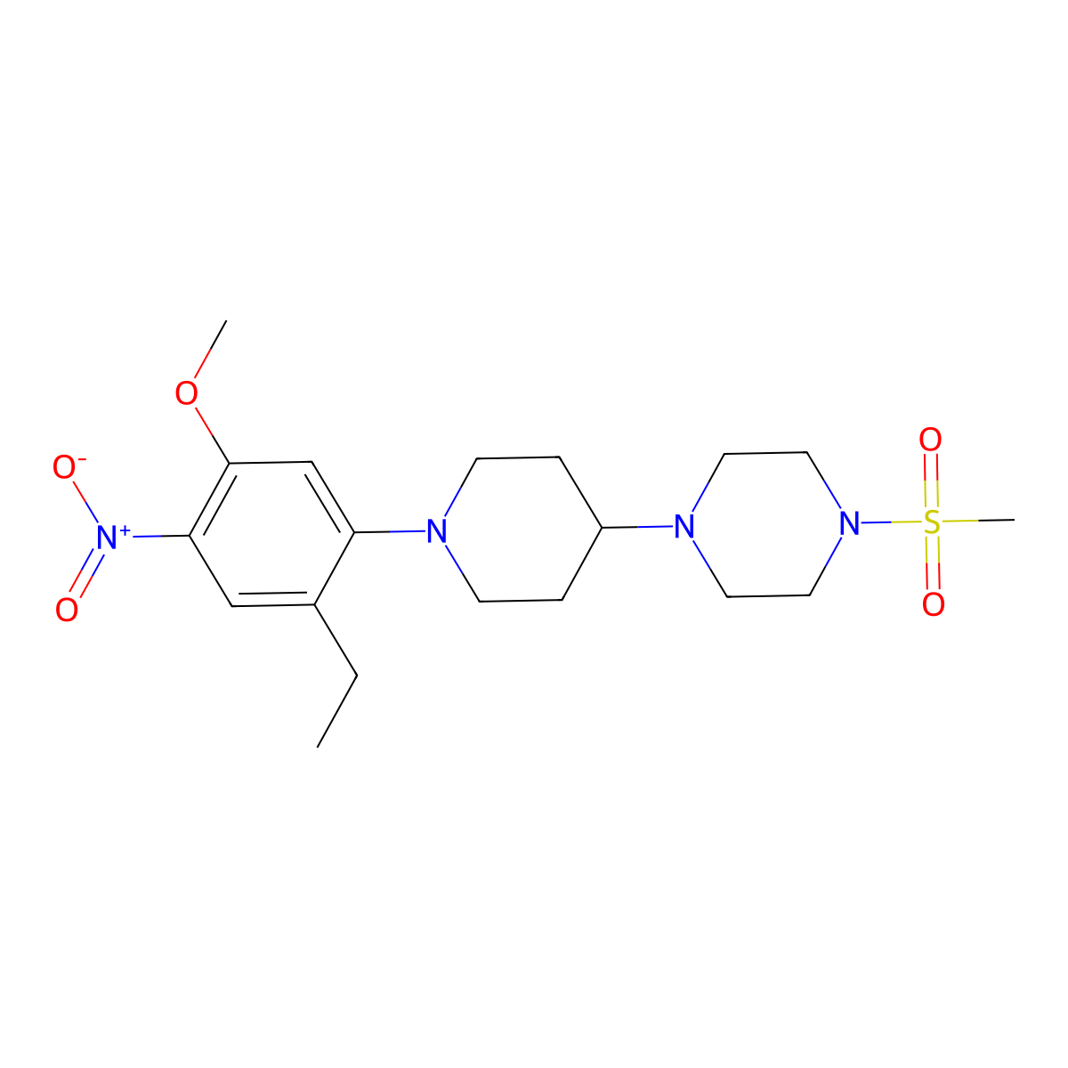 1-(1-(2-Ethyl-5-methoxy-4-nitrophenyl)piperidin-4-yl)-4-(methylsulfonyl)piperazine molecular structure, CAS 1089282-90-5