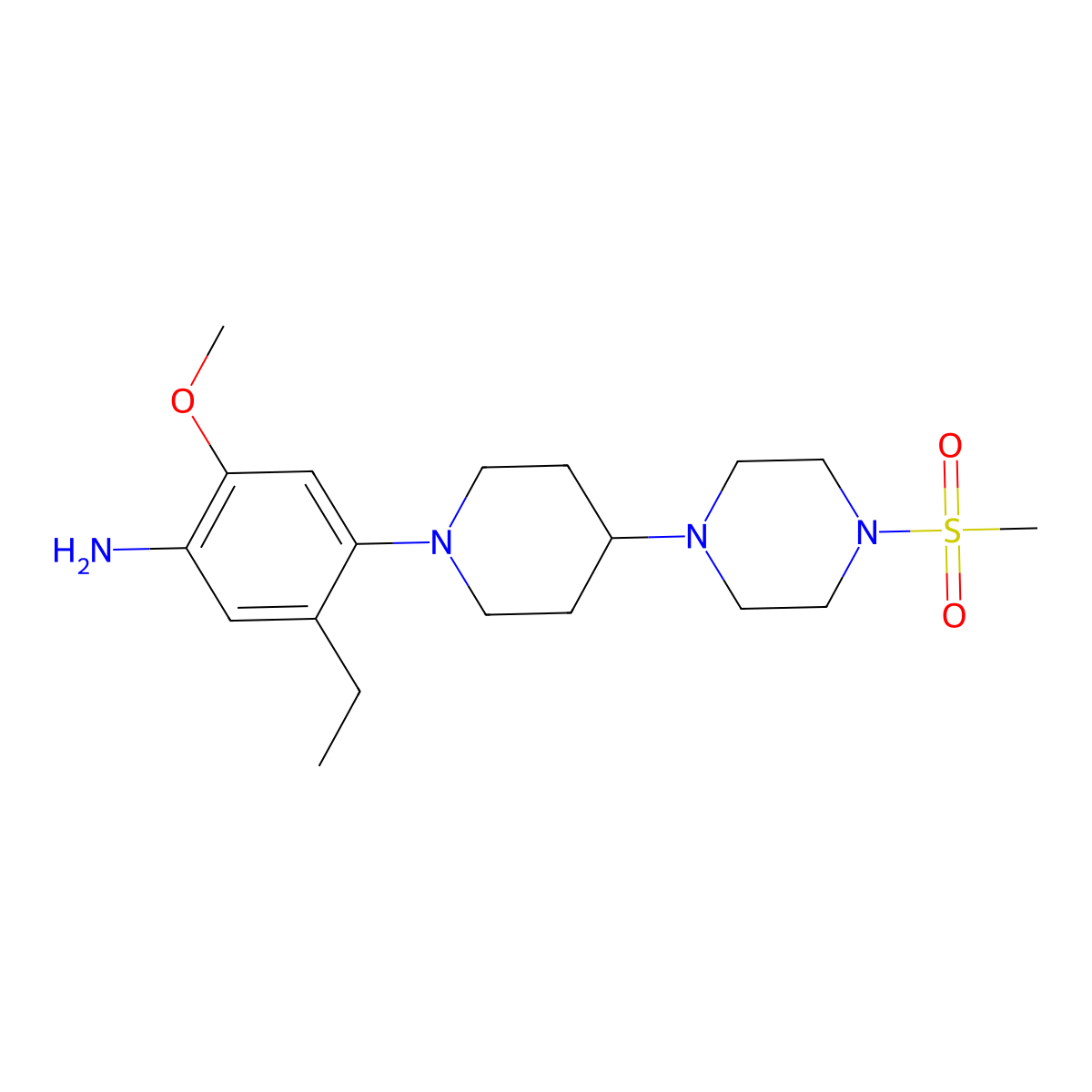 5-Ethyl-2-methoxy-4-(4-(4-(methylsulfonyl)piperazin-1-yl)piperidin-1-yl)aniline molecular structure, CAS 1089282-91-6