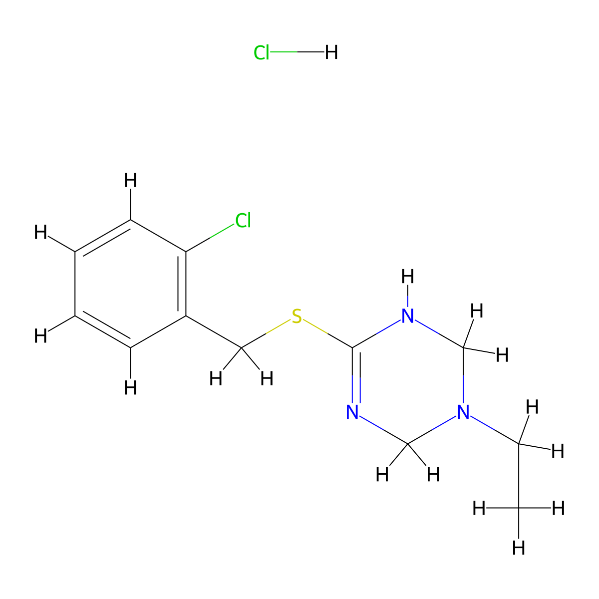 6-[(2-Chlorobenzyl)thio]-3-ethyl-1,2,3,4-tetrahydro-1,3,5-triazine hydrochloride molecular structure, CAS 1089321-33-4
