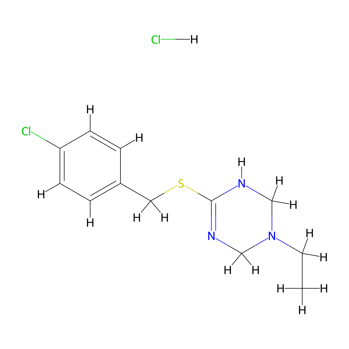 6-[(4-Chlorobenzyl)thio]-3-ethyl-1,2,3,4-tetrahydro-1,3,5-triazine hydrochloride molecular structure, CAS 1089321-62-9