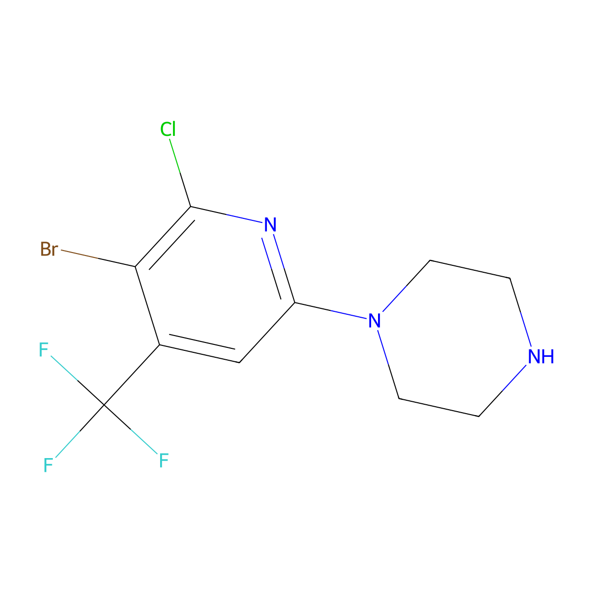 1'-(5-Bromo-6-chloro-4-(trifluoromethyl)pyridin-2-yl)piperazine molecular structure, CAS 1089330-38-0