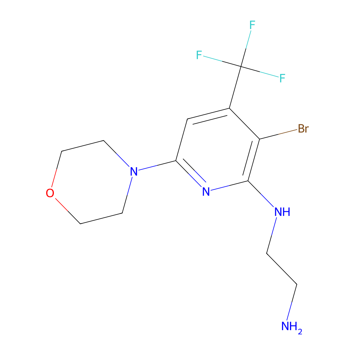N-(2-aminoethyl)-3-bromo-6-(morpholin-4-yl)-4-(trifluoromethyl)pyridin-2-amine molecular structure, CAS 1089330-42-6