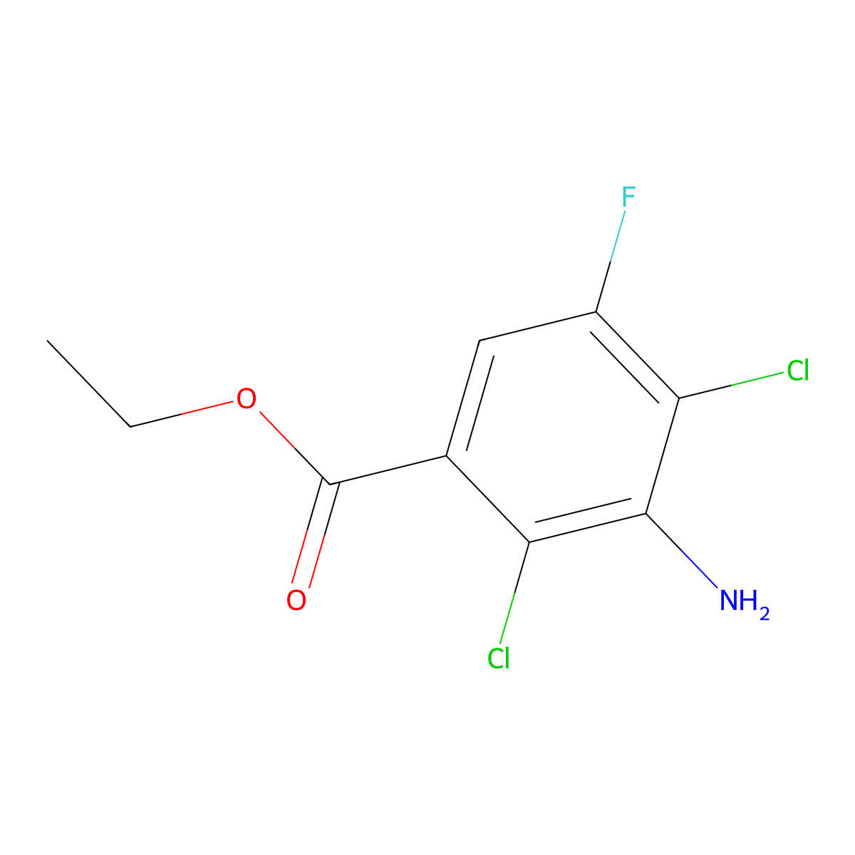 Ethyl 3-amino-2,4-dichloro-5-fluorobenzoate molecular structure, CAS 1089333-20-9