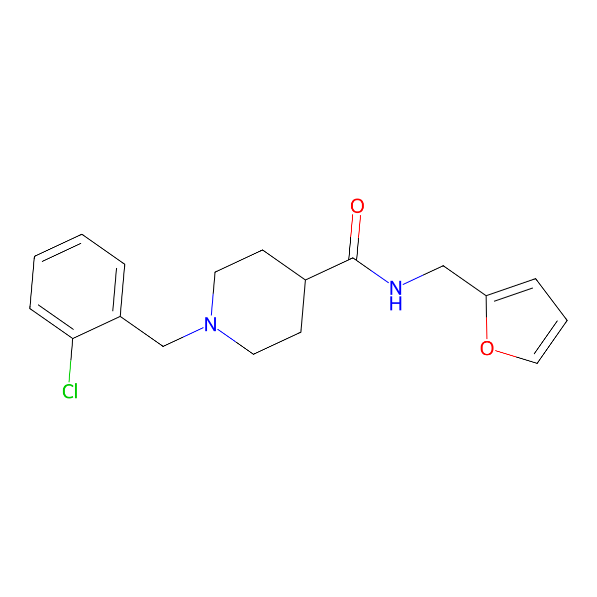 1-(2-chlorobenzyl)-N-(furan-2-ylmethyl)piperidine-4-carboxamide molecular structure, CAS 1089340-23-7
