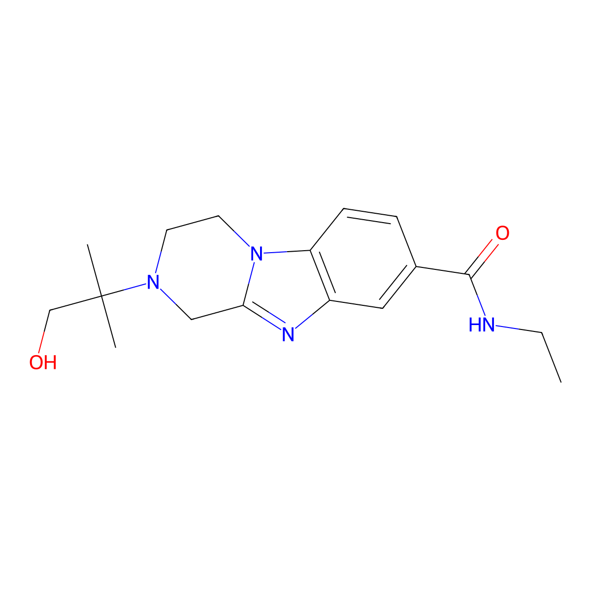 N-ethyl-2-(1-hydroxy-2-methylpropan-2-yl)-1,2,3,4-tetrahydropyrazino[1,2-a]benzimidazole-8-carboxamide molecular structure, CAS 1089340-71-5