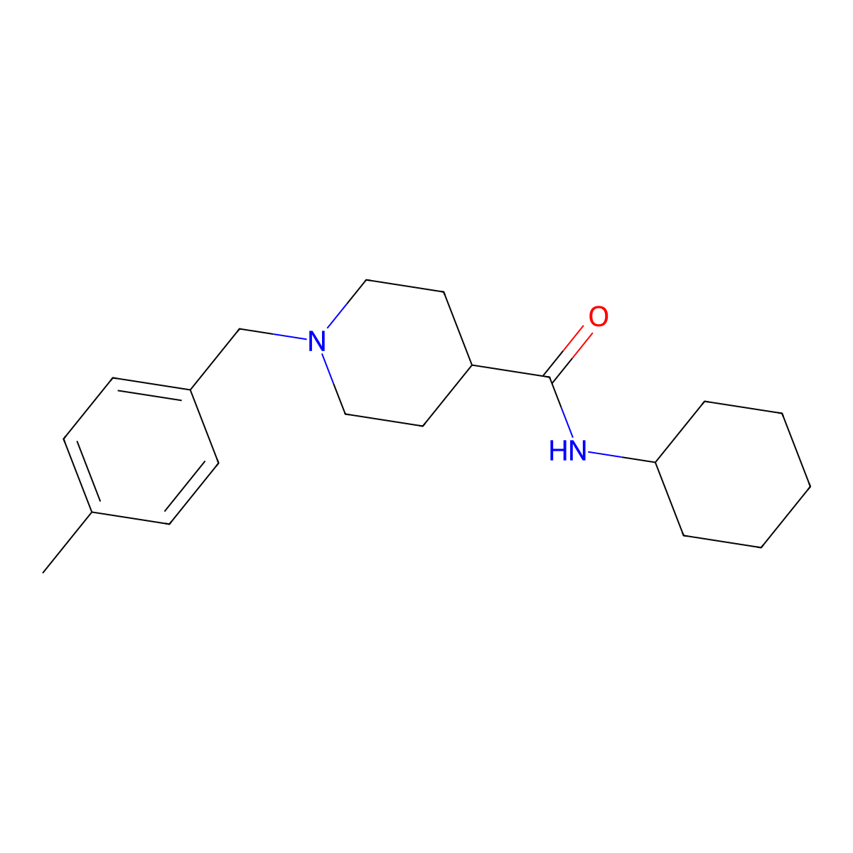 N-cyclohexyl-1-(4-methylbenzyl)piperidine-4-carboxamide molecular structure, CAS 1089342-27-7