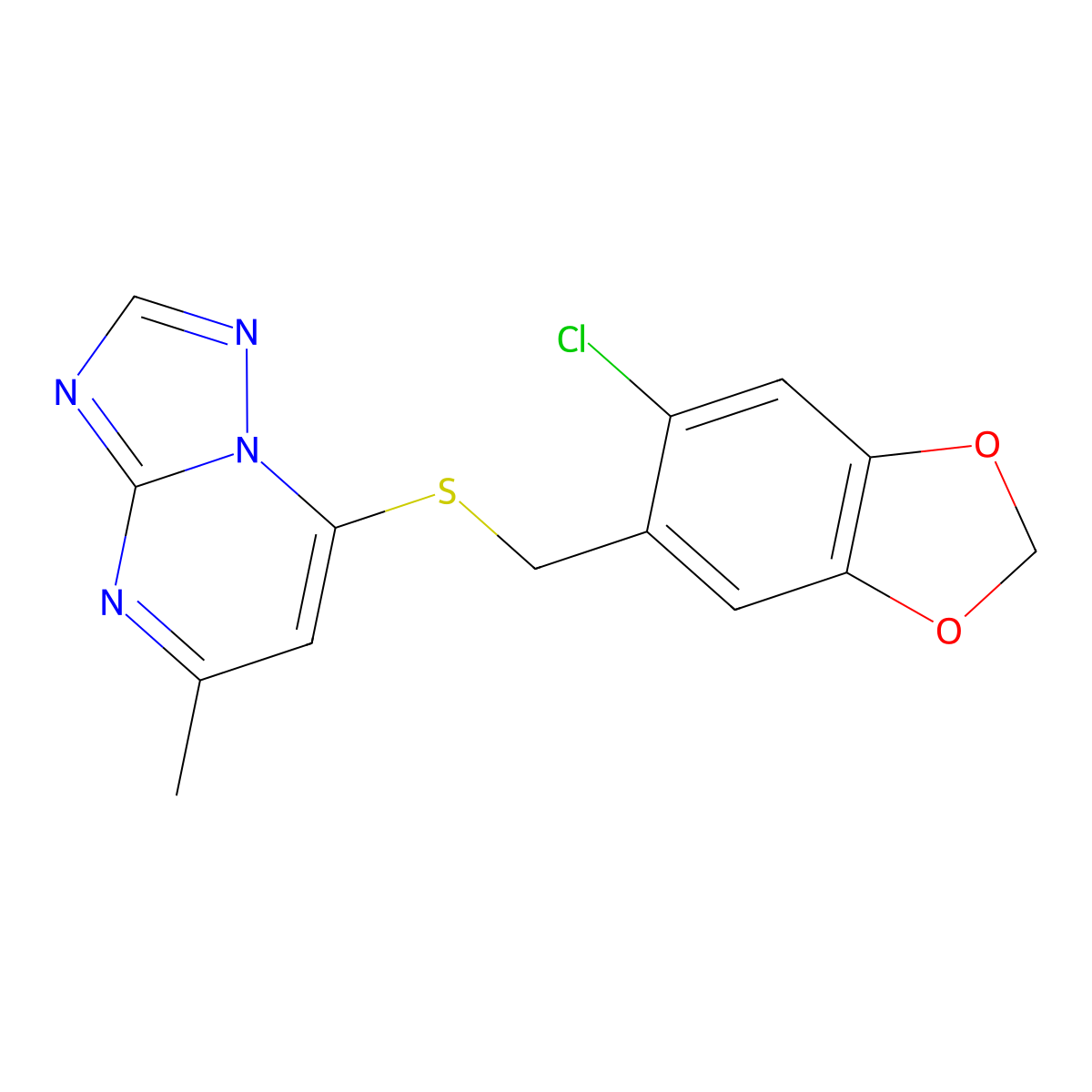 7-{[(6-Chloro-1,3-benzodioxol-5-yl)methyl]sulfanyl}-5-methyl[1,2,4]triazolo[1,5-a]pyrimidine molecular structure, CAS 1089343-83-8