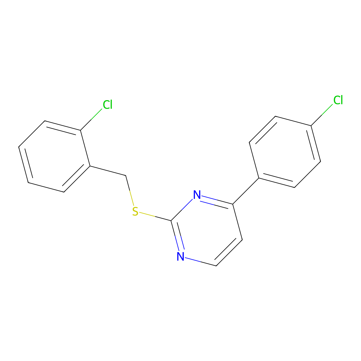 4-(4-Chlorophenyl)-2-{[(2-chlorophenyl)methyl]sulfanyl}pyrimidine molecular structure, CAS 1089343-89-4