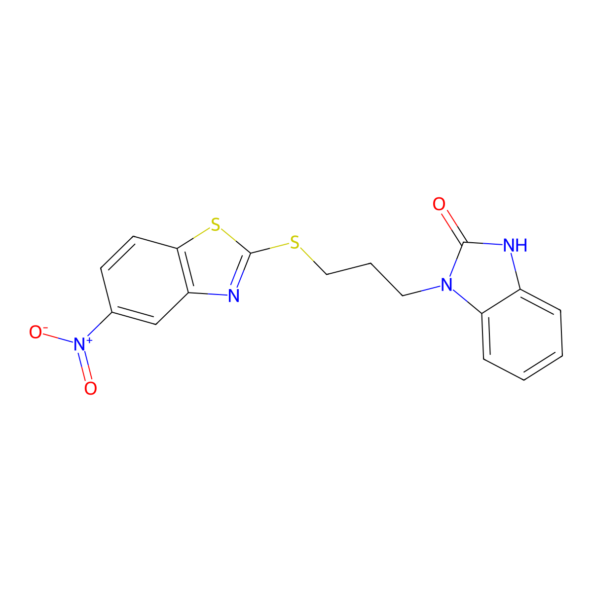 1-{3-[(5-nitro-1,3-benzothiazol-2-yl)sulfanyl]propyl}-1,3-dihydro-2H-benzimidazol-2-one molecular structure, CAS 1089344-10-4