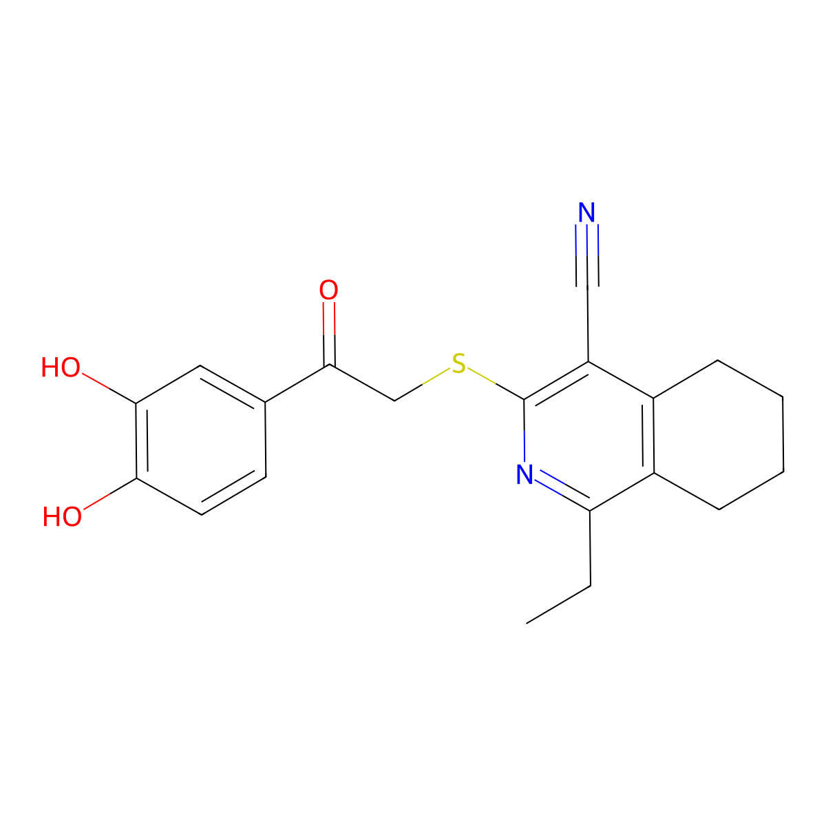 3-{[2-(3,4-Dihydroxyphenyl)-2-oxoethyl]sulfanyl}-1-ethyl-5,6,7,8-tetrahydroisoquinoline-4-carbonitrile molecular structure, CAS 1089344-16-0
