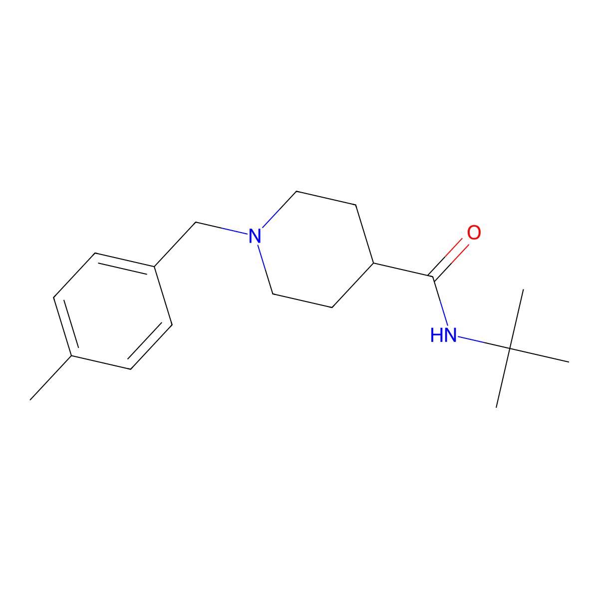 N-tert-butyl-1-(4-methylbenzyl)piperidine-4-carboxamide molecular structure, CAS 1089344-19-3