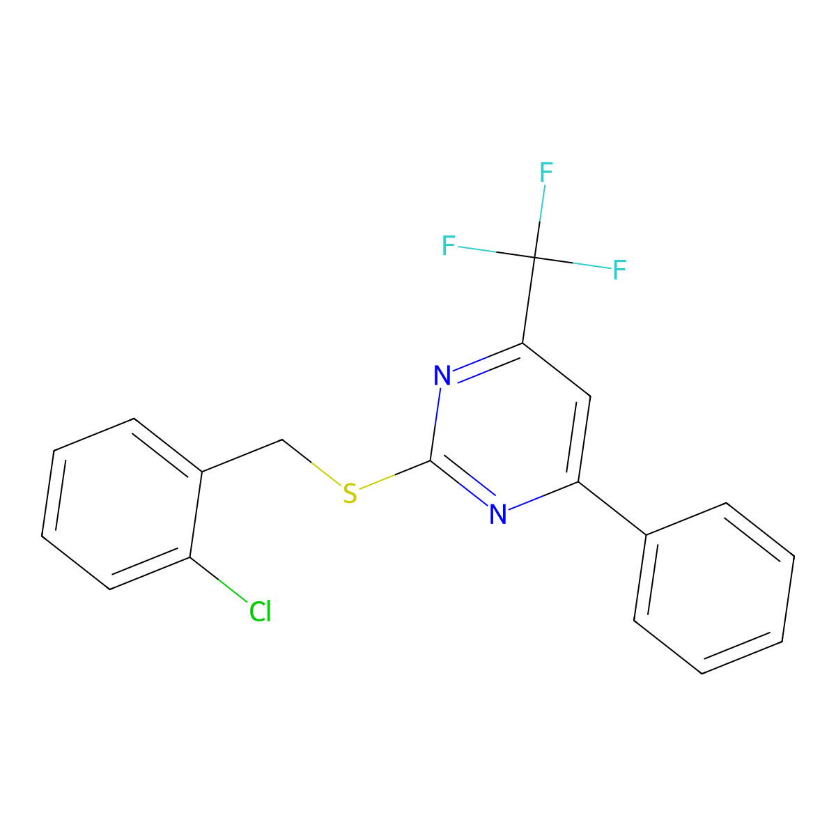 2-{[(2-Chlorophenyl)methyl]sulfanyl}-4-phenyl-6-(trifluoromethyl)pyrimidine molecular structure, CAS 1089344-39-7