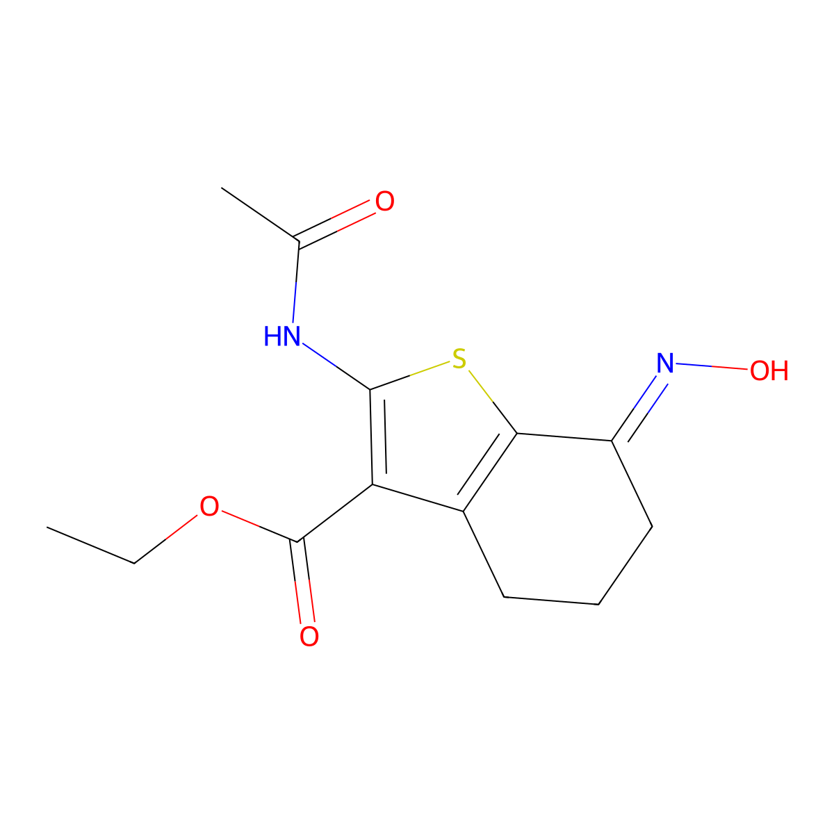 Ethyl 2-(acetylamino)-4,5,6,7-tetrahydro-7-(hydroxyimino)benzo[b]thiophene-3-carboxylate molecular structure, CAS 108940-07-4