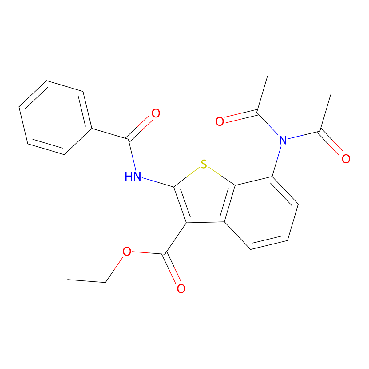 Ethyl 7-(diacetylamino)-2-[(phenylcarbonyl)amino]-1-benzothiophene-3-carboxylate molecular structure, CAS 108940-11-0