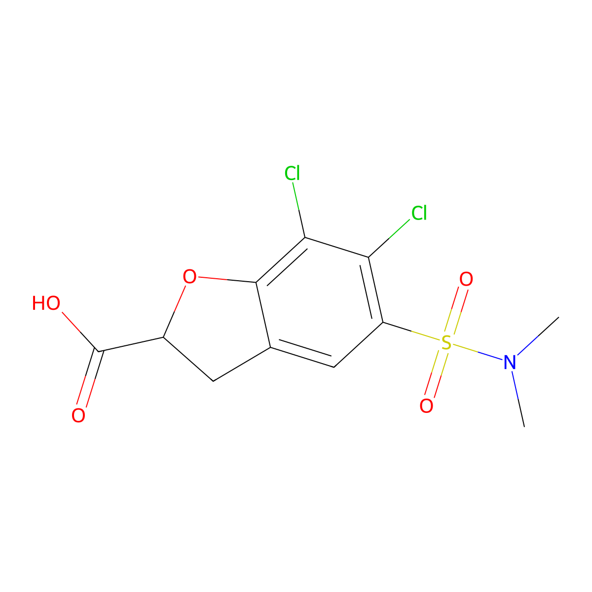 (2R)-6,7-Dichloro-5-((dimethylamino)sulfonyl)-2,3-dihydro-2-benzofurancarboxylic acid molecular structure, CAS 108940-98-3