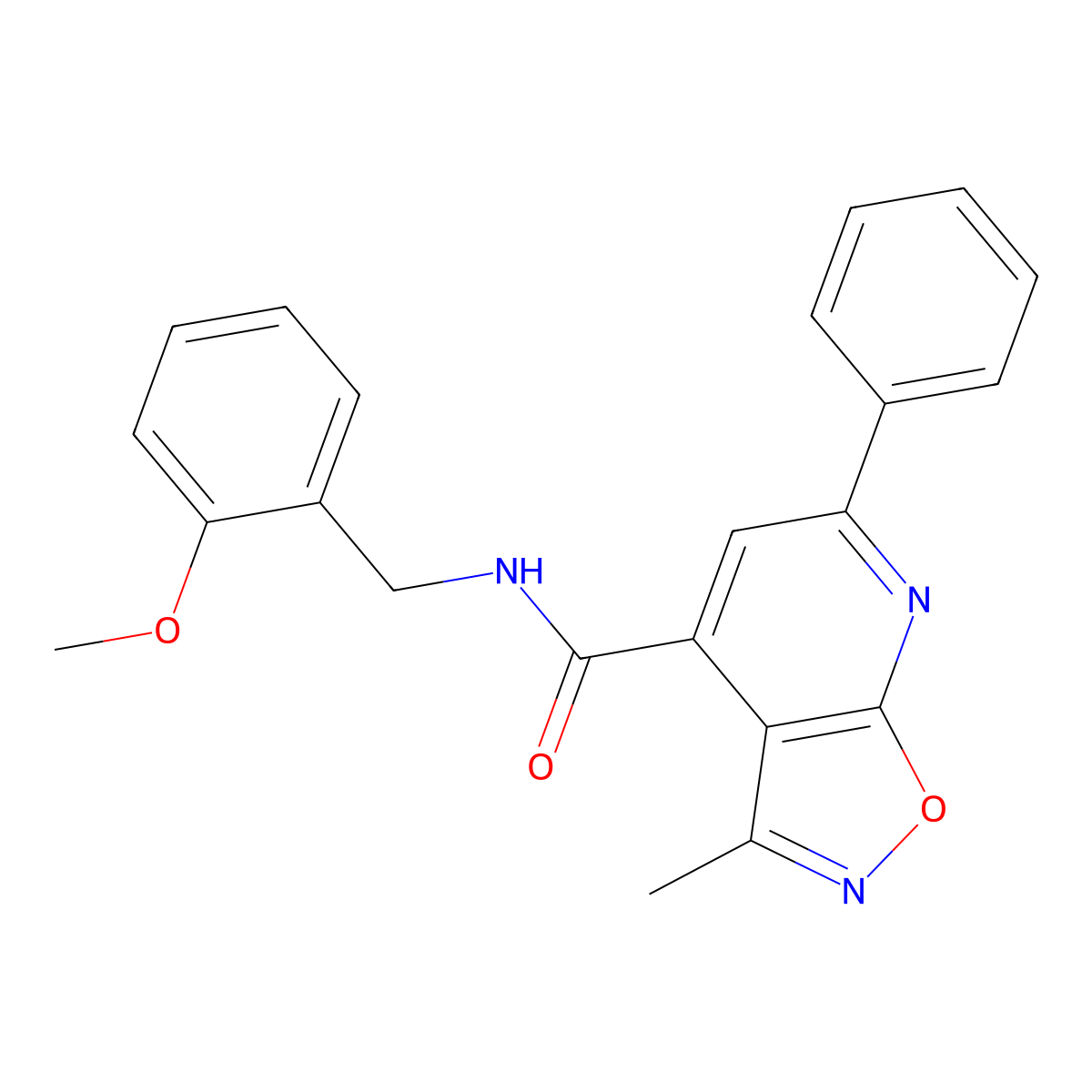N-(2-methoxybenzyl)-3-methyl-6-phenyl[1,2]oxazolo[5,4-b]pyridine-4-carboxamide molecular structure, CAS 1089566-36-8