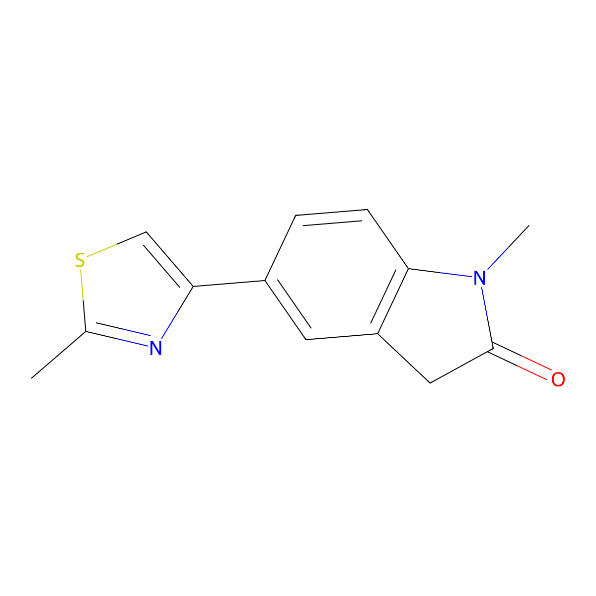 1-Methyl-5-(2-Methyl-1,3-Thiazol-4-Yl)-1,3-Dihydro-2h-Indol-2-One molecular structure, CAS 1089573-95-4