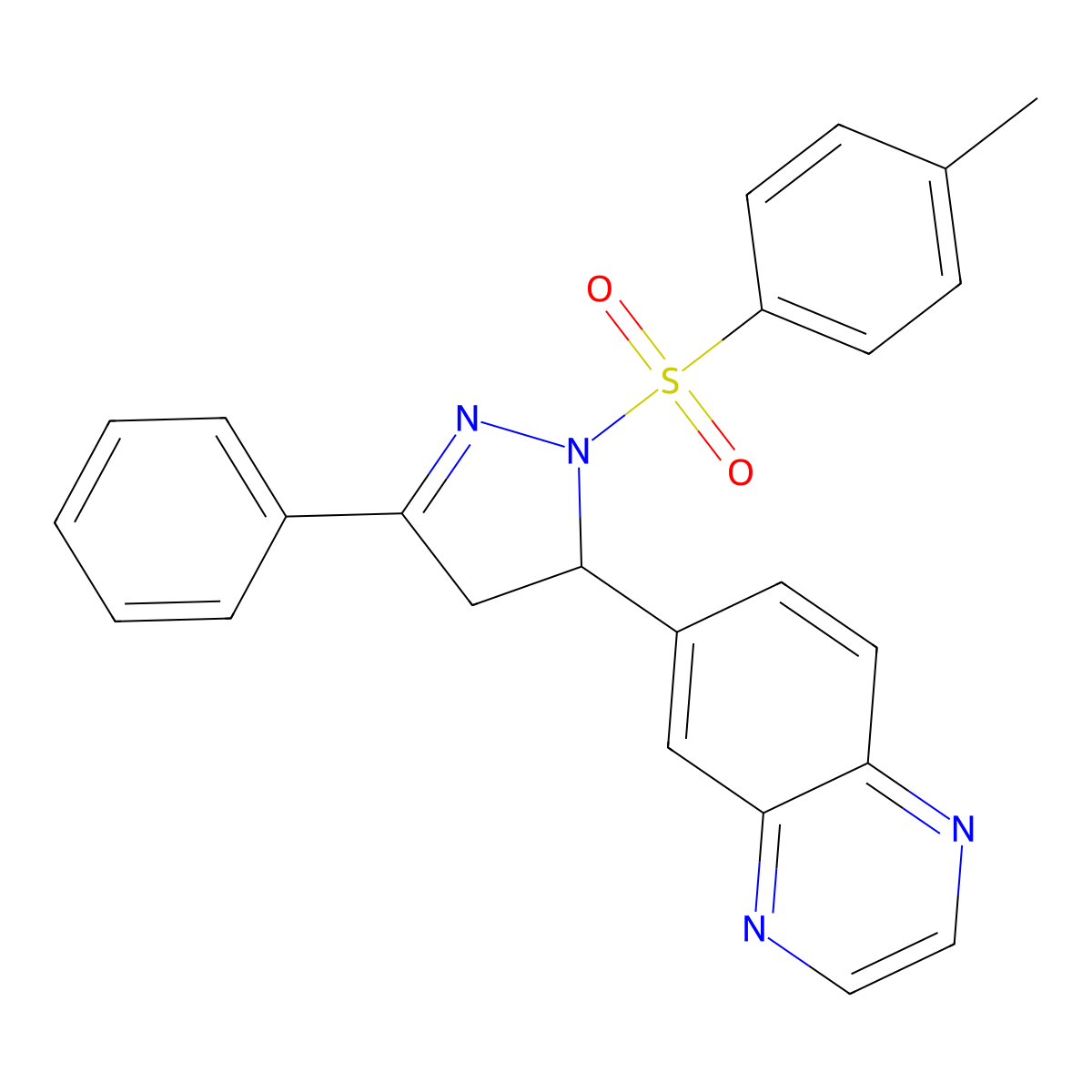 6-(3-phenyl-1-tosyl-4,5-dihydro-1H-pyrazol-5-yl)quinoxaline molecular structure, CAS 1089577-42-3
