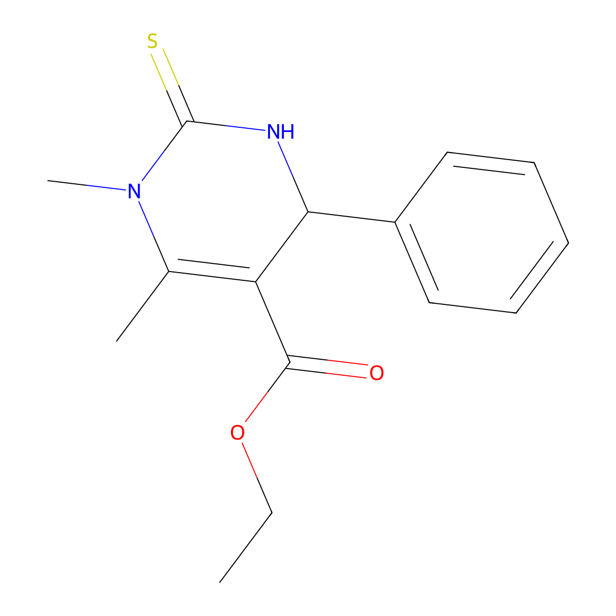 Ethyl 1,6-dimethyl-4-phenyl-2-sulfanylidene-1,2,3,4-tetrahydropyrimidine-5-carboxylate molecular structure, CAS 108958-81-2