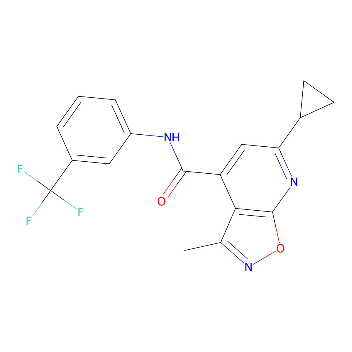 6-cyclopropyl-3-methyl-N-[3-(trifluoromethyl)phenyl][1,2]oxazolo[5,4-b]pyridine-4-carboxamide molecular structure, CAS 1089651-03-5
