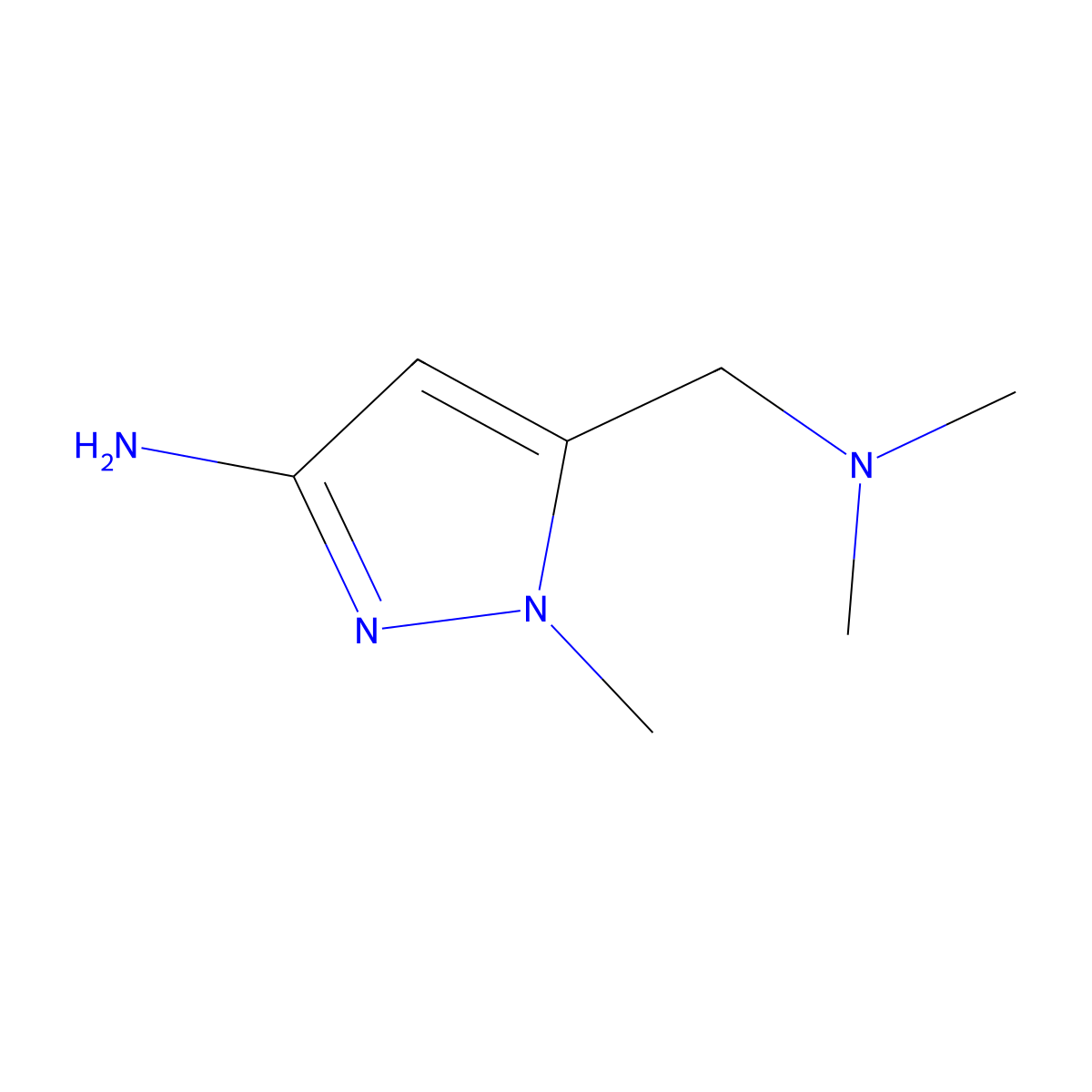 5-[(dimethylamino)methyl]-1-methyl-1H-pyrazol-3-amine molecular structure, CAS 1089653-85-9