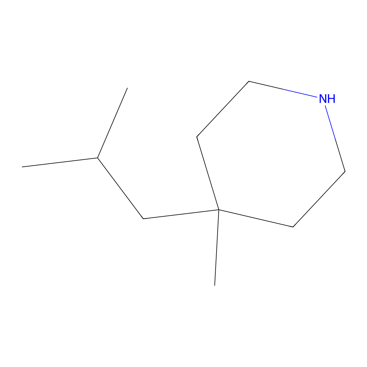 4-Methyl-4-(2-methylpropyl)piperidine molecular structure, CAS 1089761-76-1