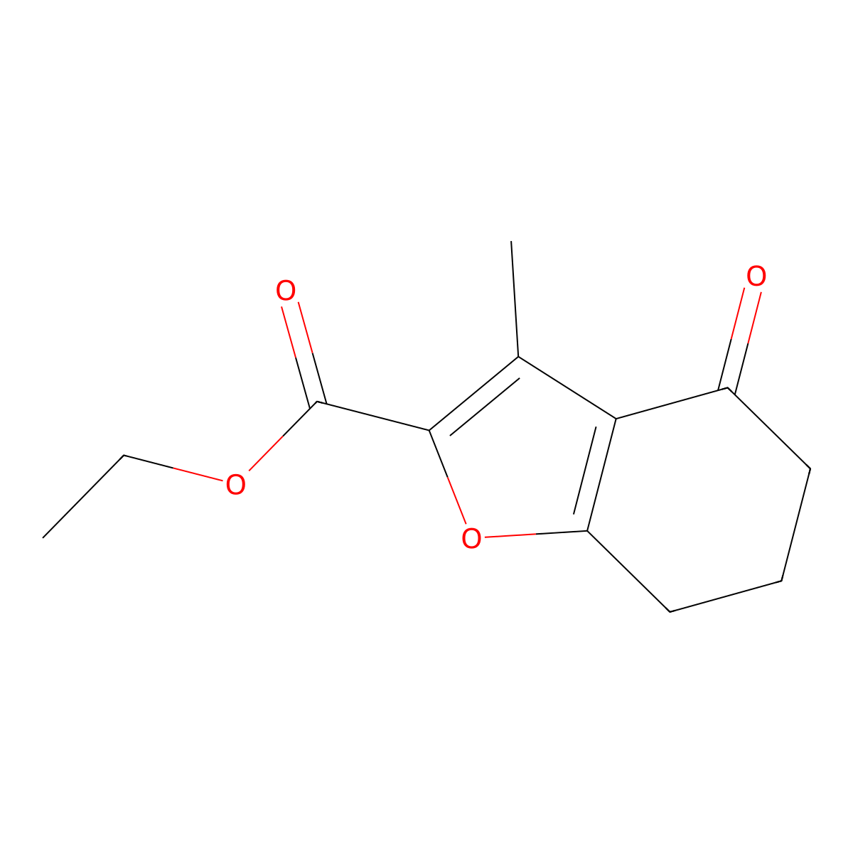 Ethyl 3-methyl-4-oxo-4,5,6,7-tetrahydro-1-benzofuran-2-carboxylate molecular structure, CAS 108993-84-6