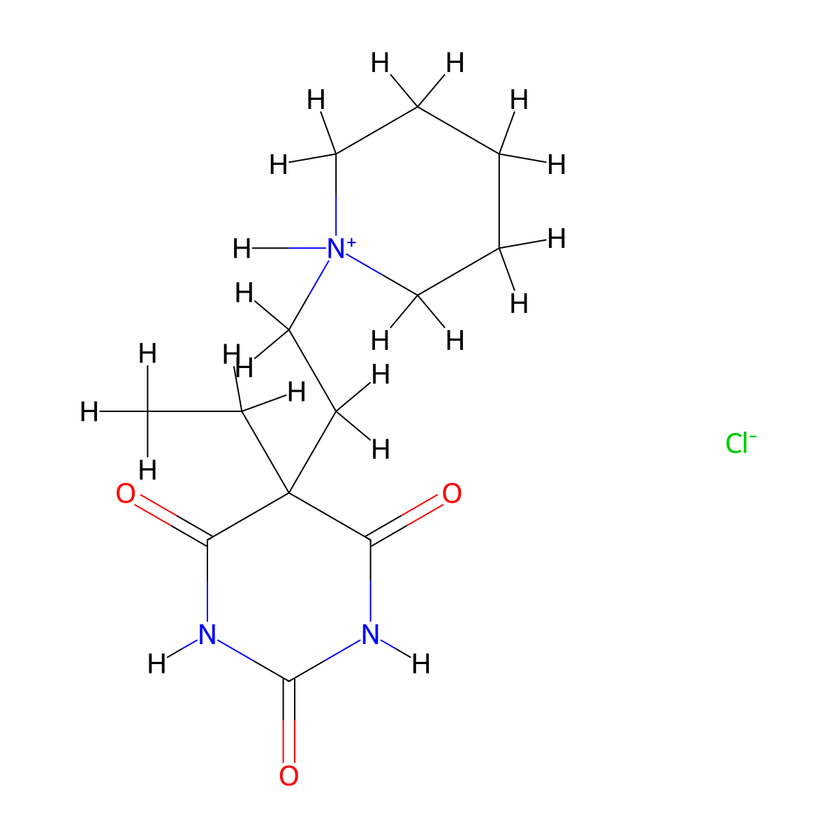 Barbituric acid, 5-ethyl-5-(2-piperidinoethyl)-, hydrochloride molecular structure, CAS 108996-55-0