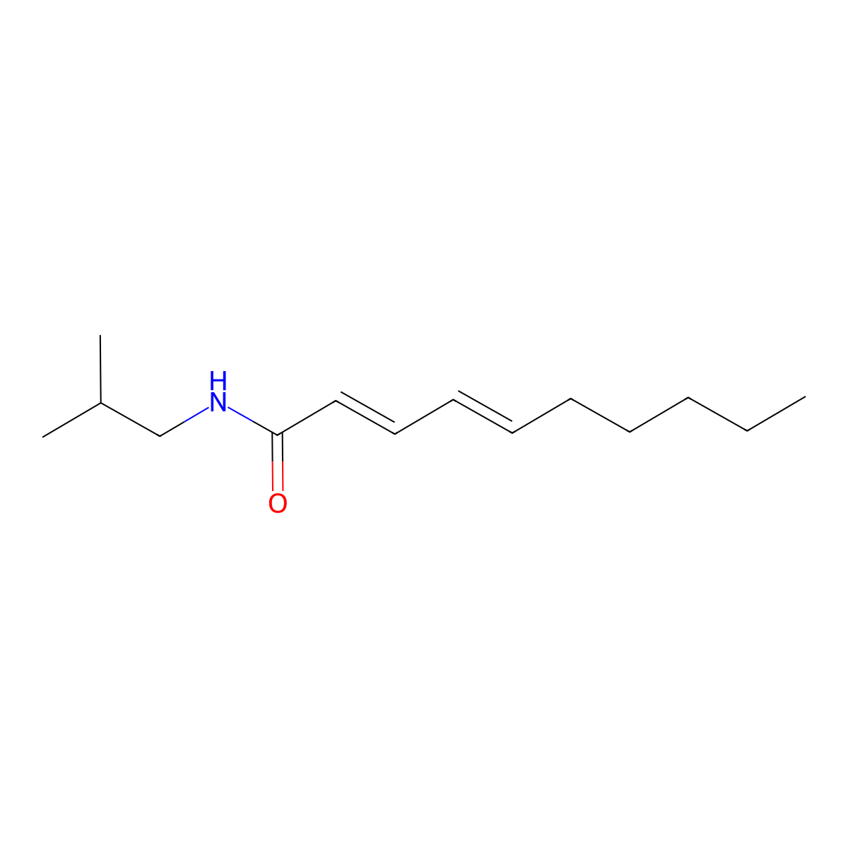 n-Isobutyl-2,4-decadienamide molecular structure, CAS 109-26-2