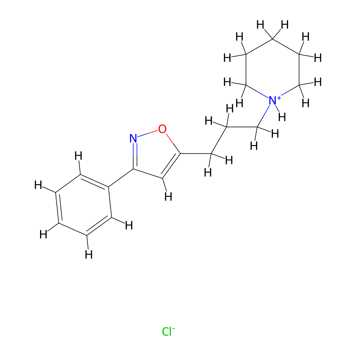 Isoxazole, 3-phenyl-5-(3-piperidinopropyl)-, hydrochloride molecular structure, CAS 1090-85-3