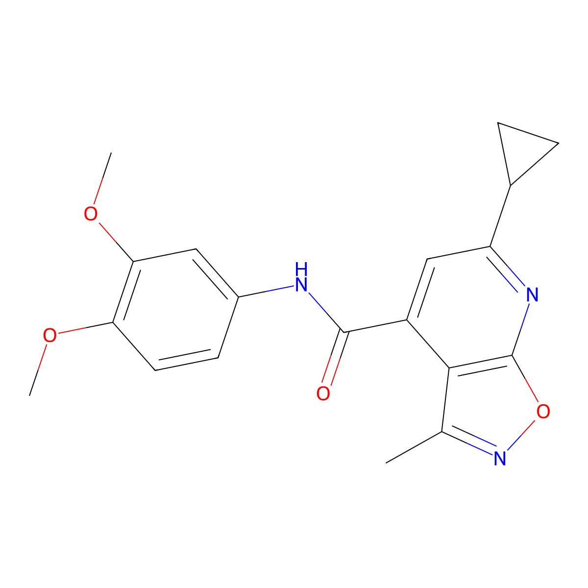 6-cyclopropyl-N-(3,4-dimethoxyphenyl)-3-methyl[1,2]oxazolo[5,4-b]pyridine-4-carboxamide molecular structure, CAS 1090005-26-7