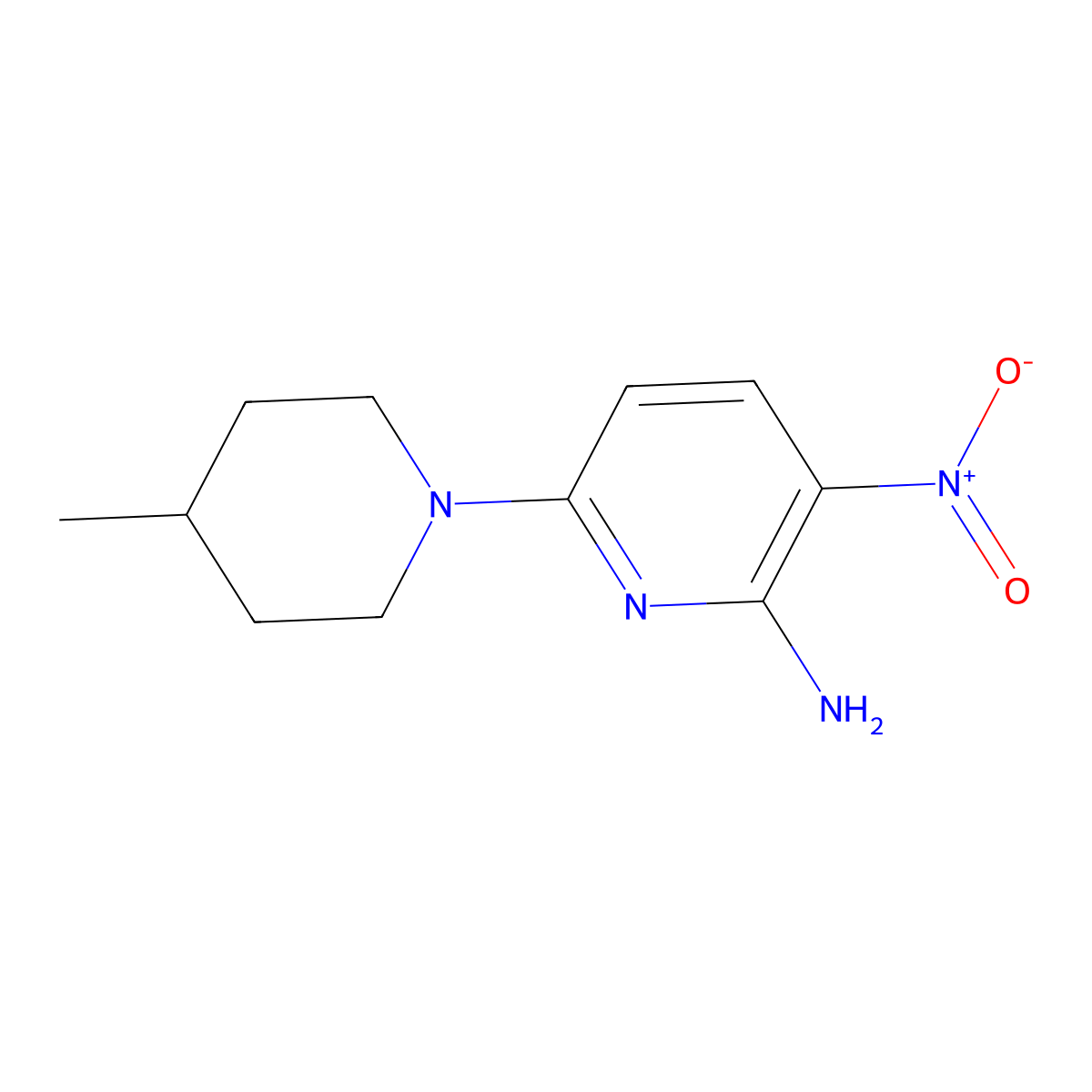 6-(4-Methylpiperidin-1-yl)-3-nitropyridin-2-amine molecular structure, CAS 1090016-15-1
