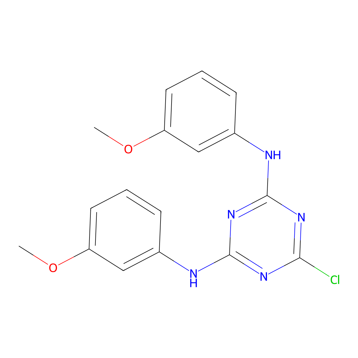6-chloro-N,N'-bis(3-methoxyphenyl)-1,3,5-triazine-2,4-diamine molecular structure, CAS 109002-61-1