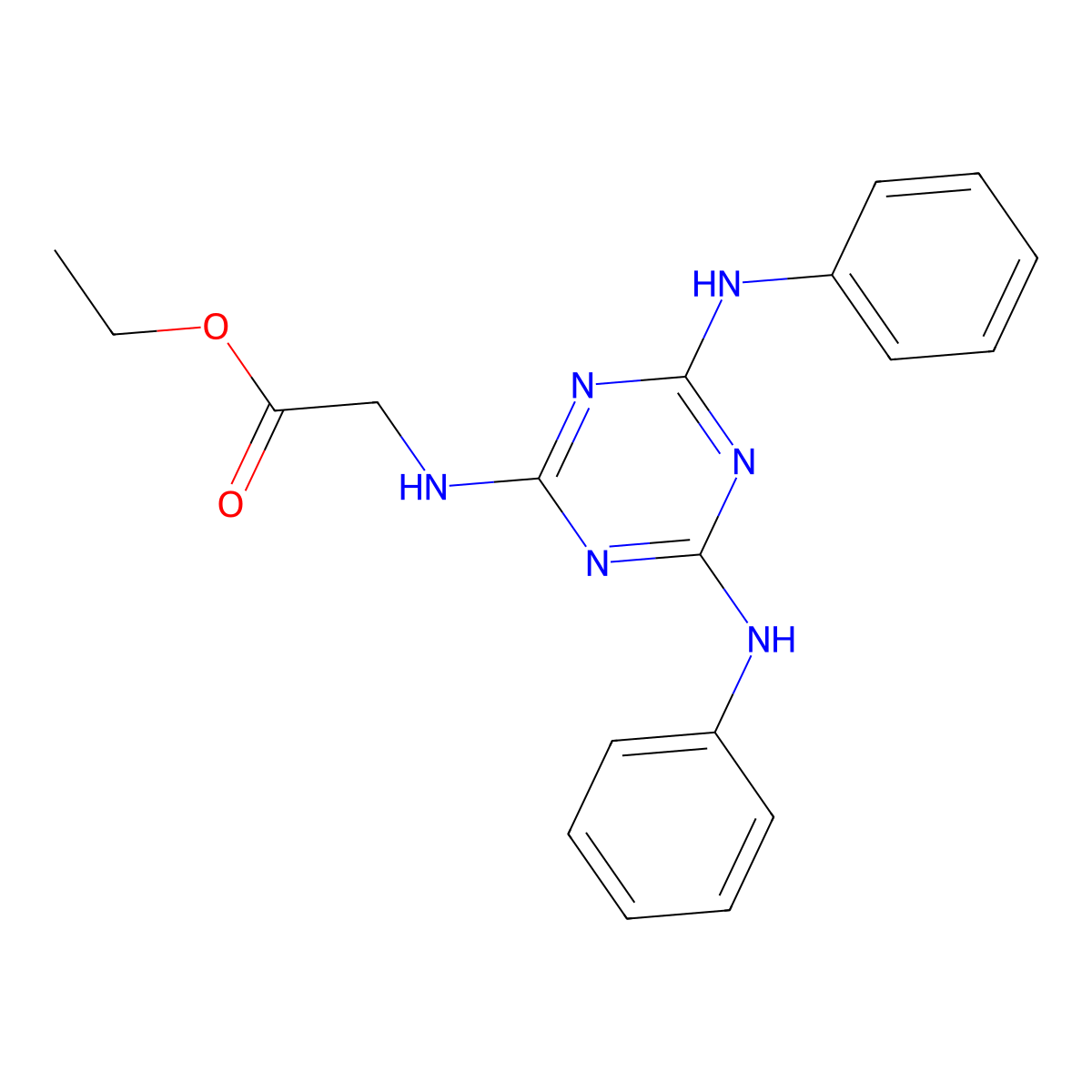 Ethyl 2-[(4,6-dianilino-1,3,5-triazin-2-yl)amino]acetate molecular structure, CAS 109002-62-2