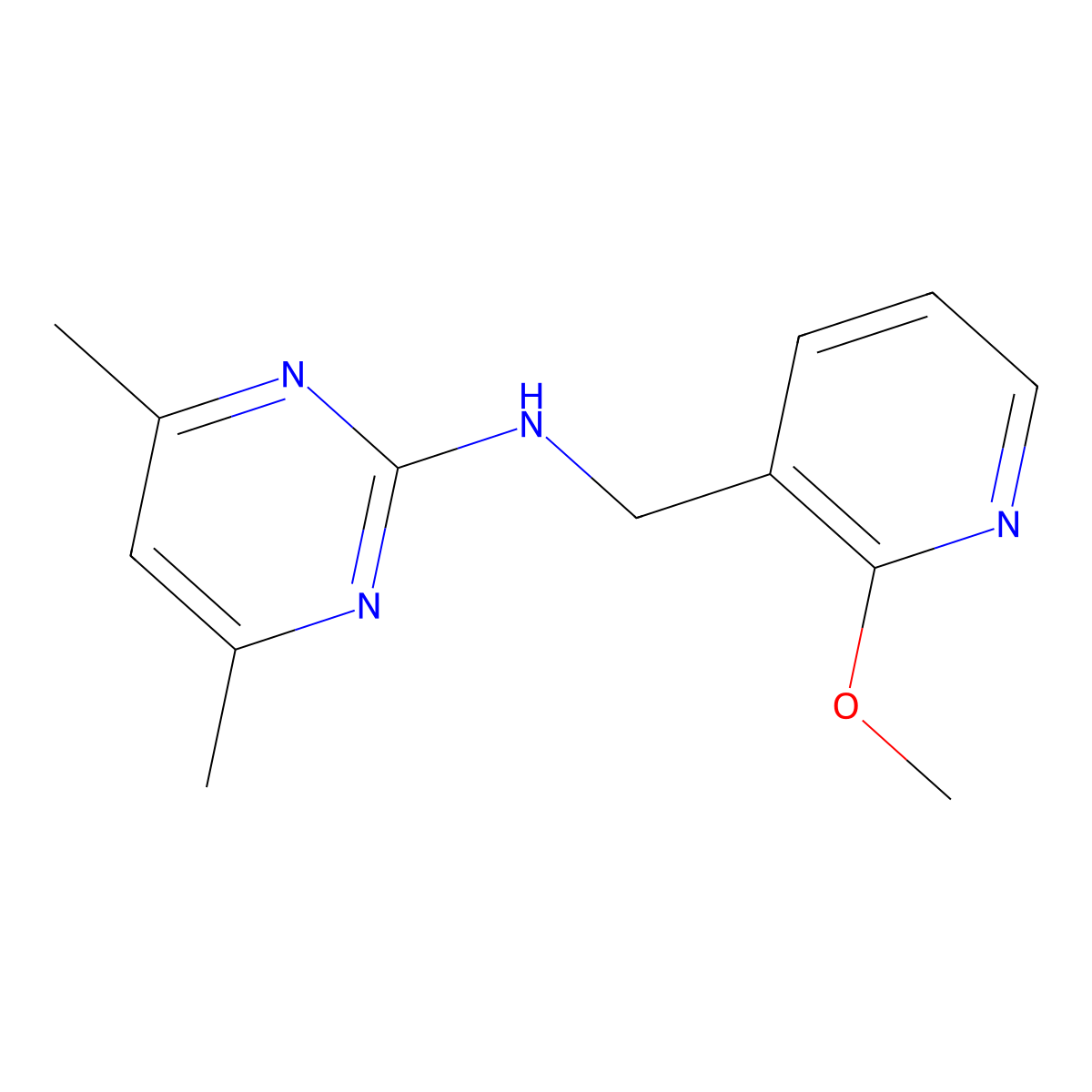 n-((2-Methoxypyridin-3-yl)methyl)-4,6-dimethylpyrimidin-2-amine molecular structure, CAS 1090029-88-1