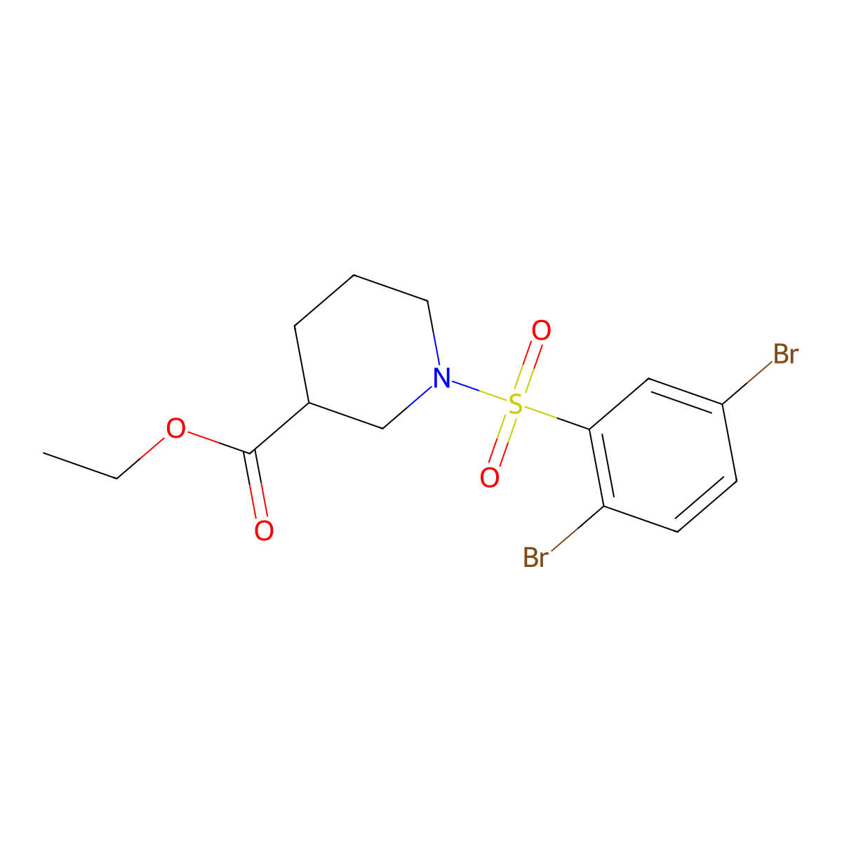 Ethyl 1-(2,5-dibromobenzenesulfonyl)piperidine-3-carboxylate molecular structure, CAS 1090030-87-7