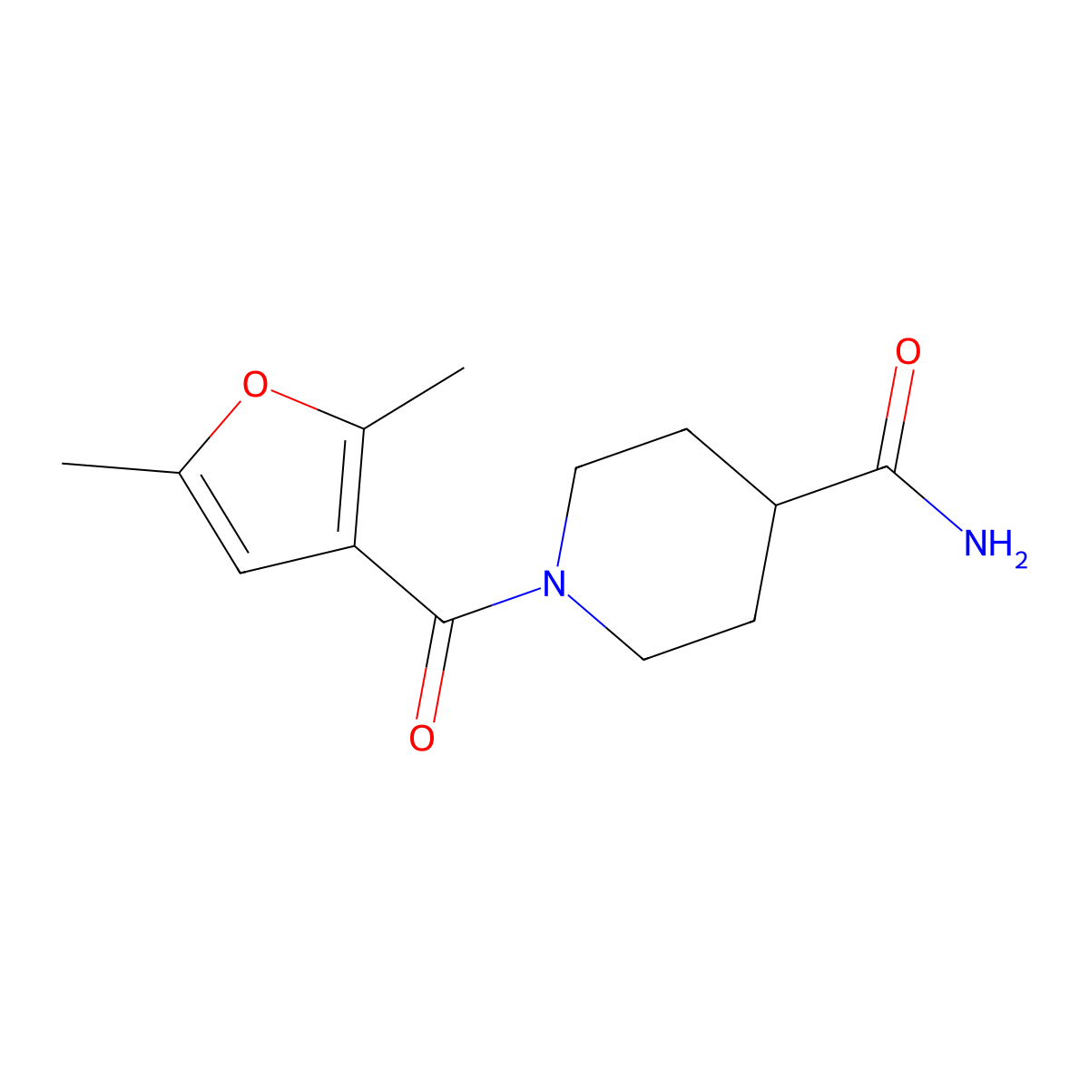 1-(2,5-Dimethylfuran-3-carbonyl)piperidine-4-carboxamide molecular structure, CAS 1090040-62-2