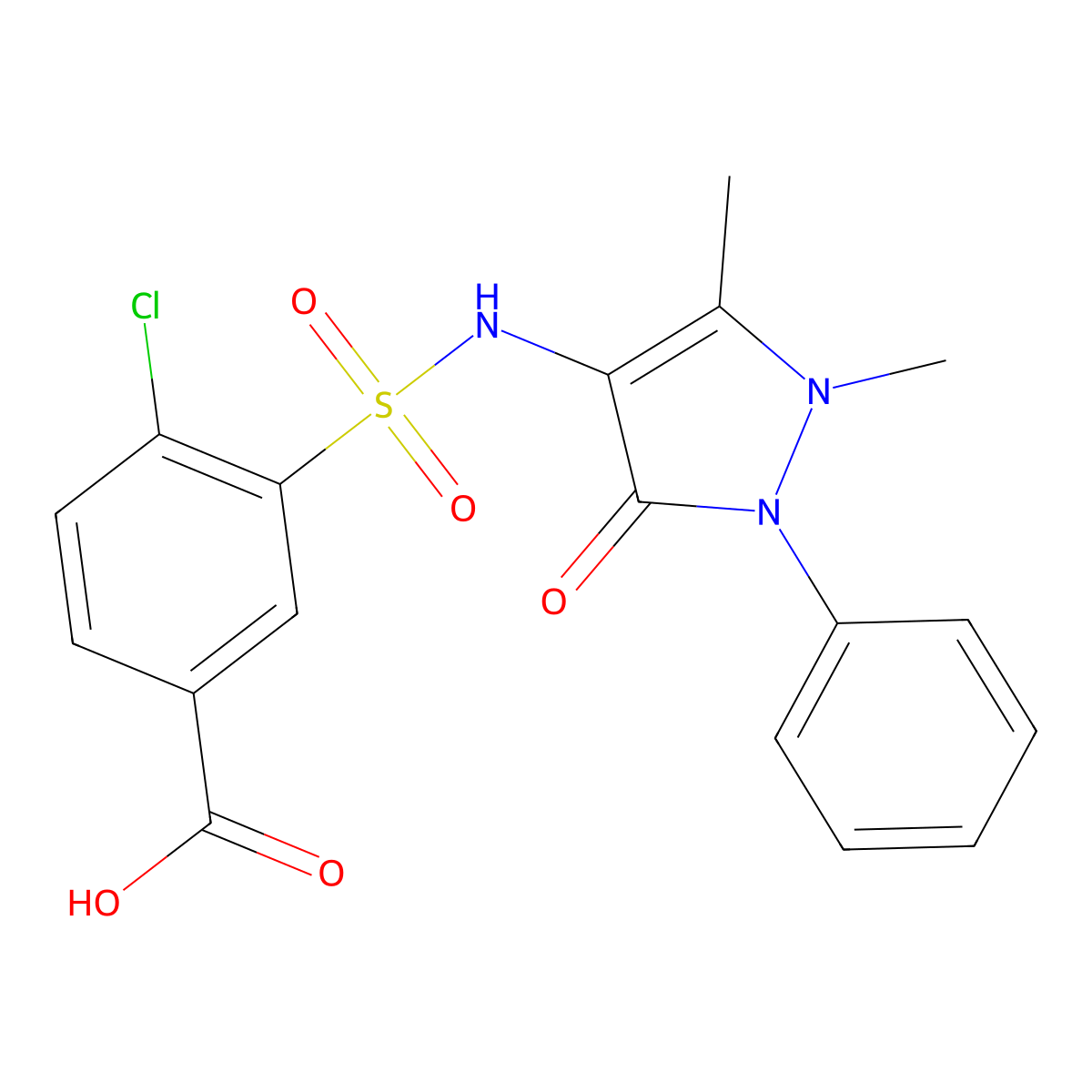 4-chloro-3-[(1,5-dimethyl-3-oxo-2-phenyl-2,3-dihydro-1H-pyrazol-4-yl)sulfamoyl]benzoic acid molecular structure, CAS 109030-05-9