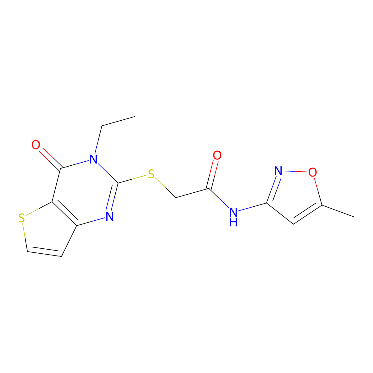 2-({3-ethyl-4-oxo-3H,4H-thieno[3,2-d]pyrimidin-2-yl}sulfanyl)-N-(5-methyl-1,2-oxazol-3-yl)acetamide molecular structure, CAS 1090338-44-5